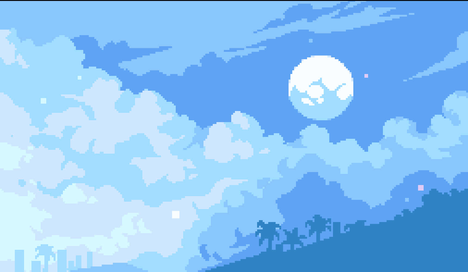 Download Light Blue Moon Sky Pixel Art Laptop Wallpaper