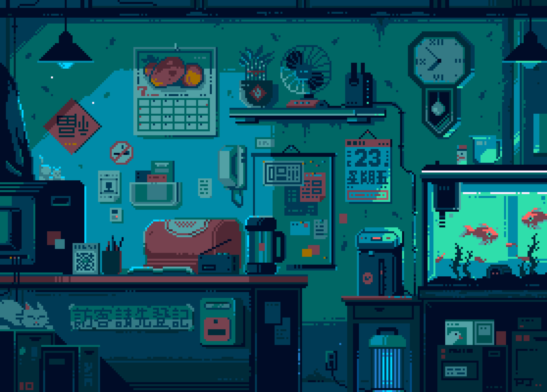 Pixel art of a coffee shop x