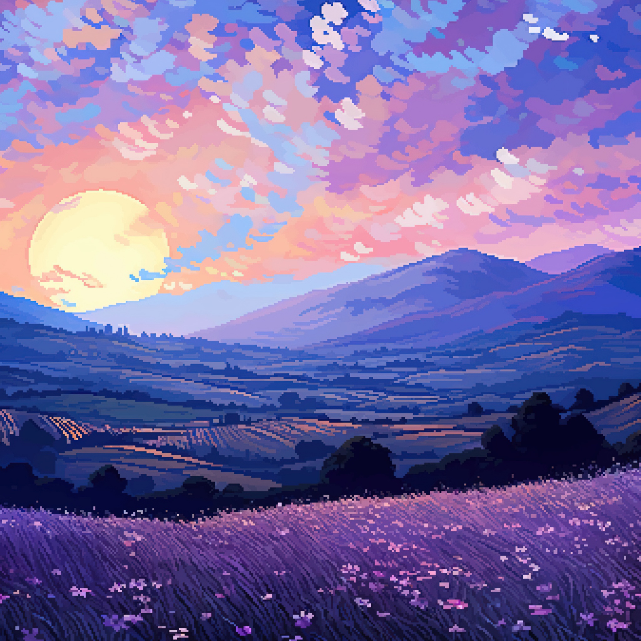 Tuscany Wallpaper 4K, Pixel art, Sunset