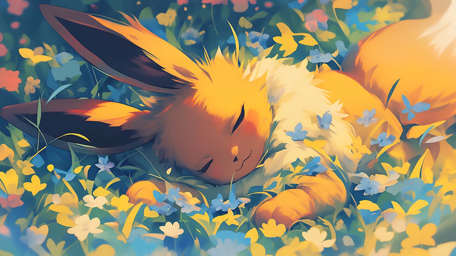 Eevee in Flowers 4K Wallpaper for PC