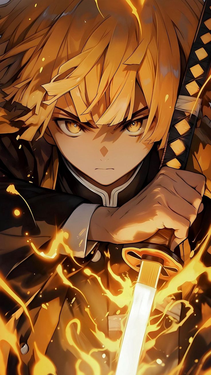 Wallpaper anime, demon slayer, zenitsu