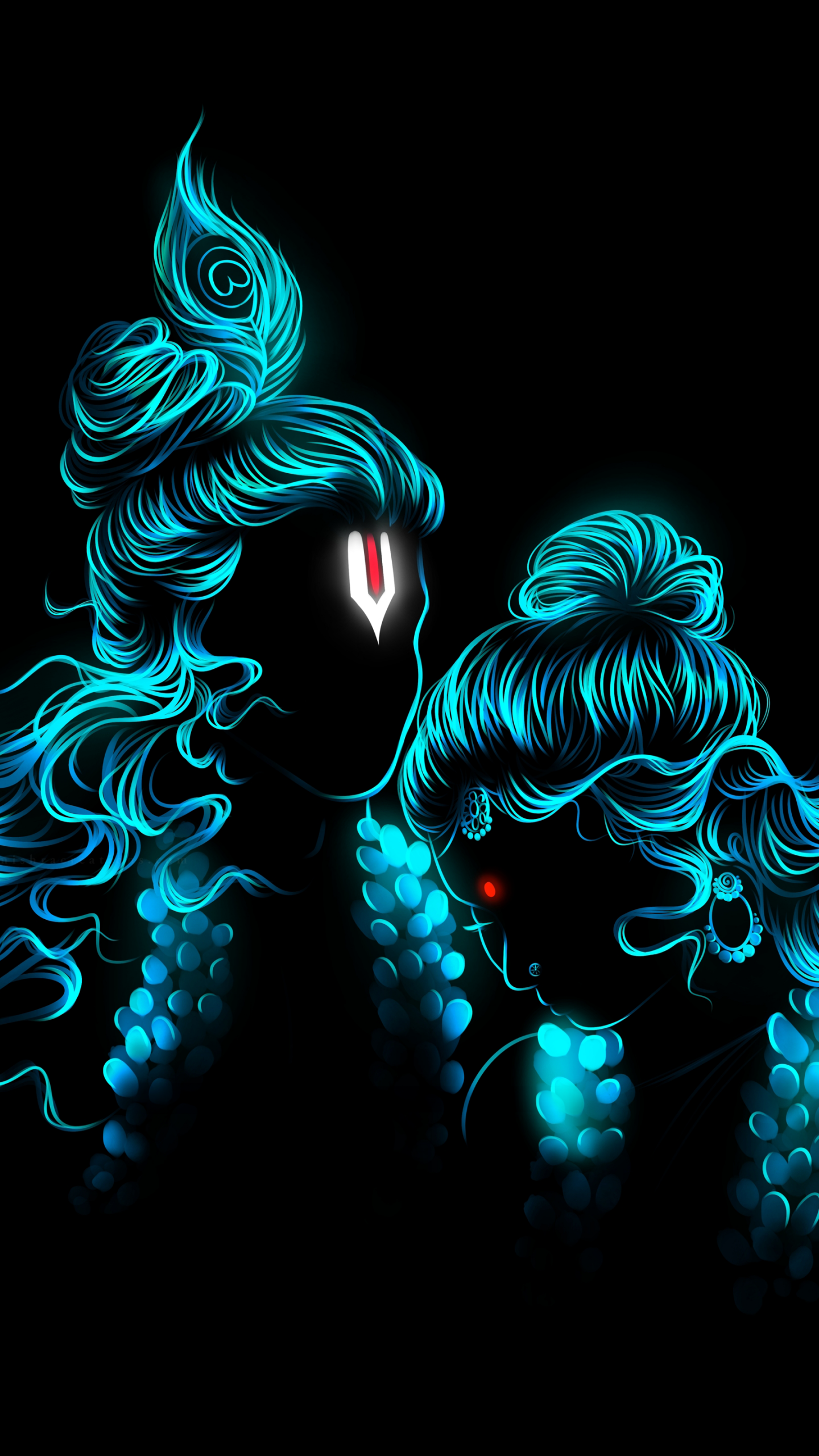 Radha Krishna Wallpaper 4K, Digital Art, Glowing, Hindu God