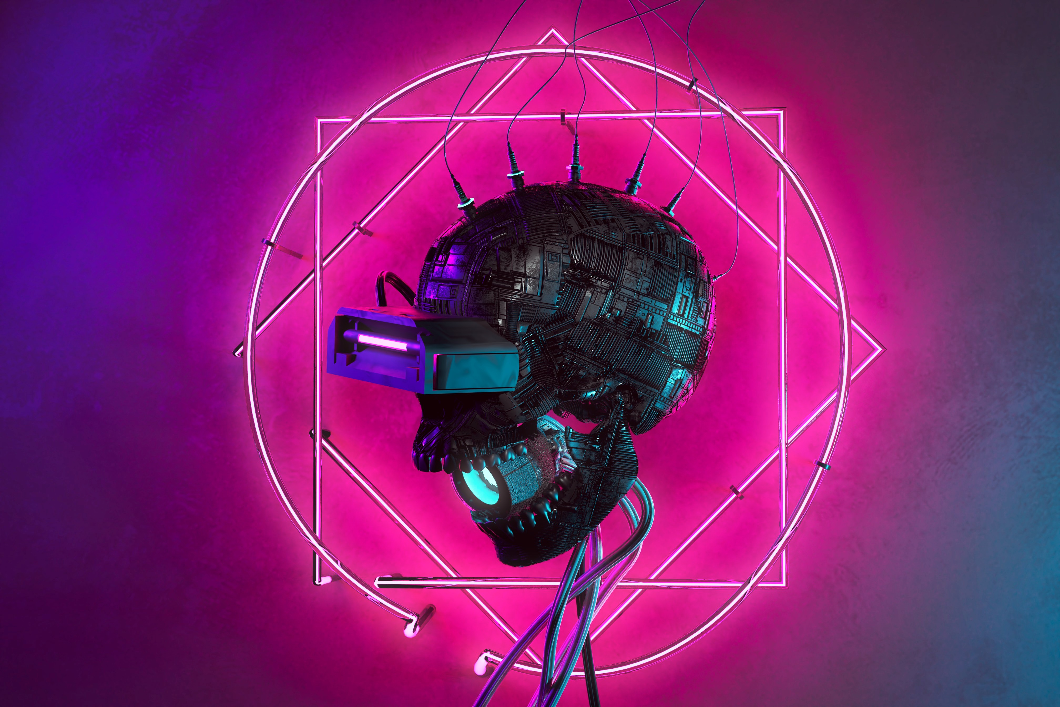Cyber skull 2077 3D artwork. + Phone
