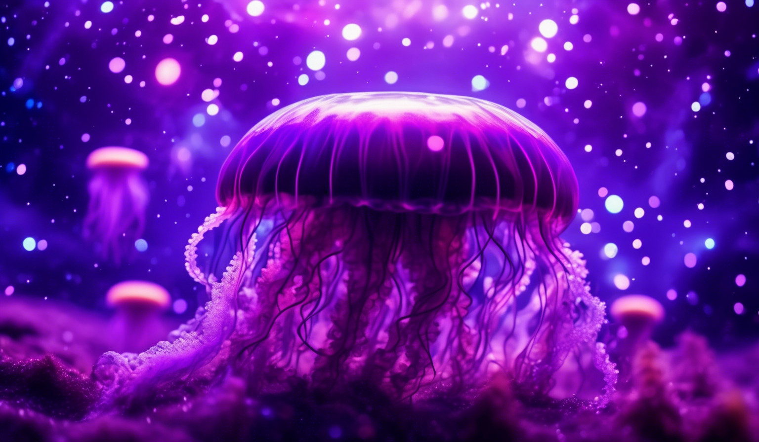 Enchanted Jellyfish in Purple Nebula