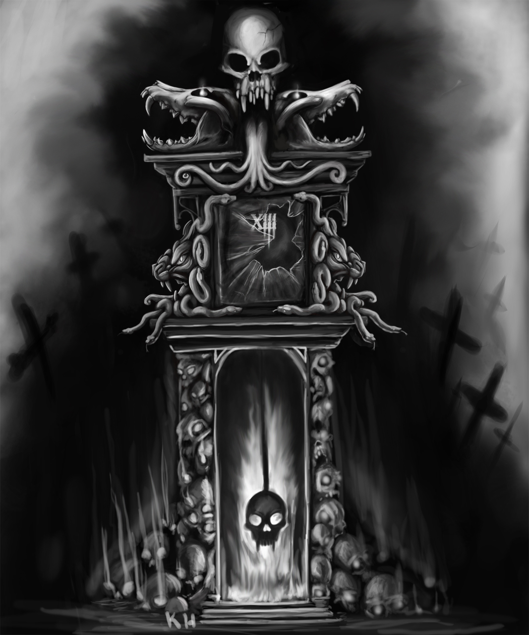 Grandfather clock tattoo design
