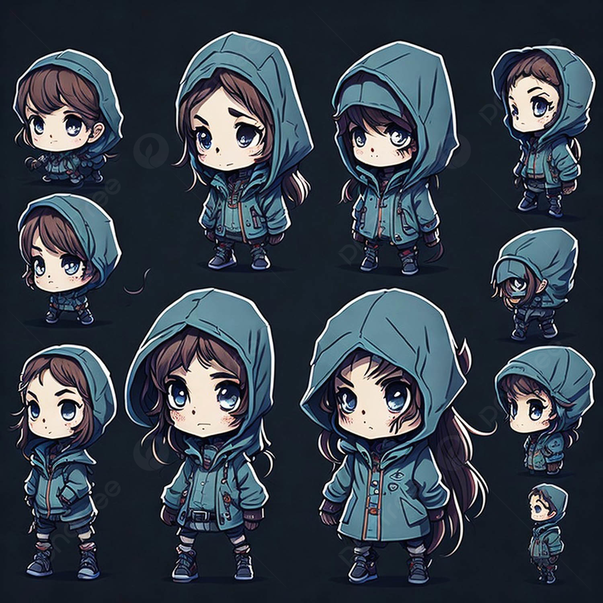 Set Of Chibi Cute Character Wearing