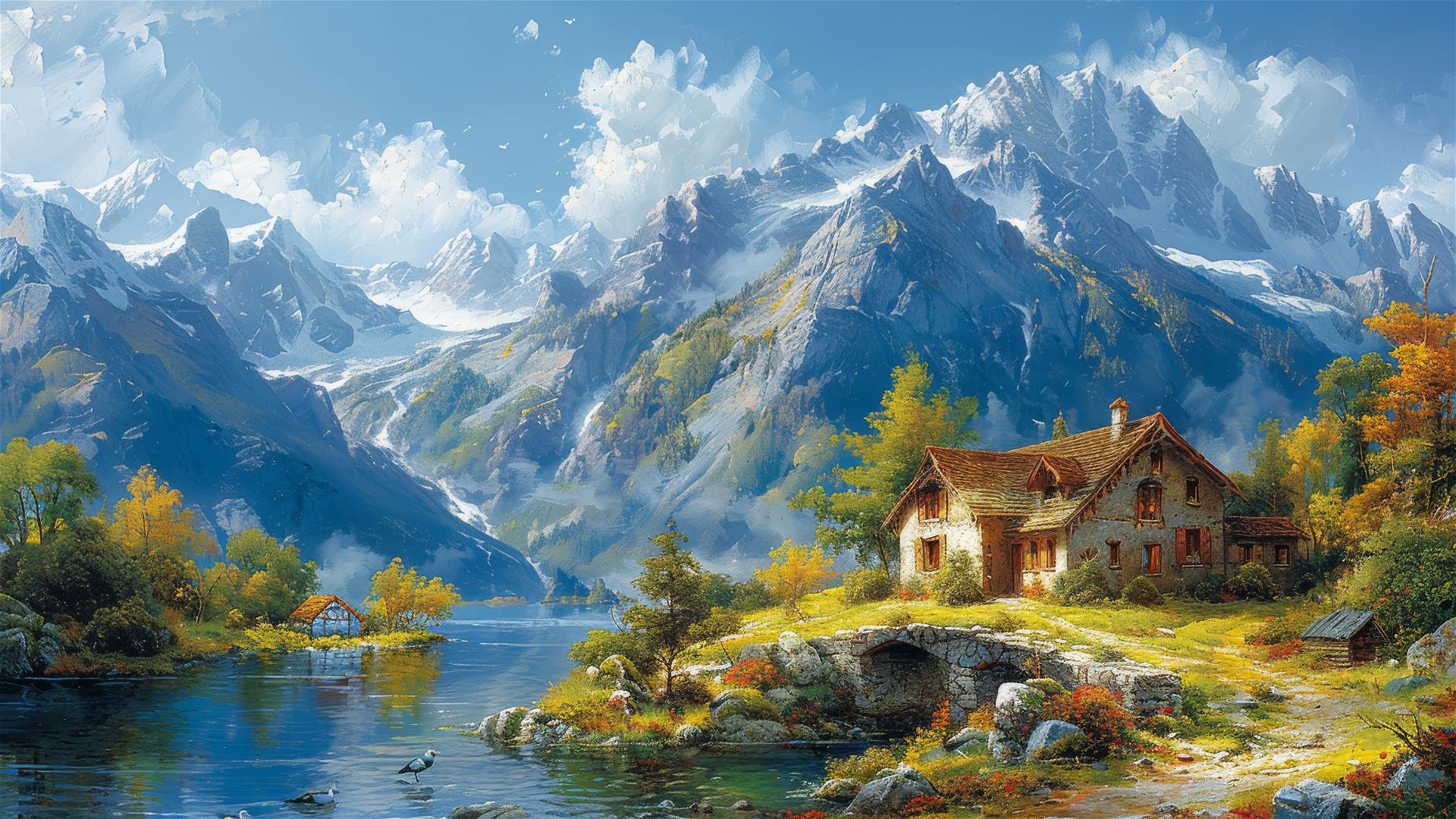 4K HD Wallpaper: old house artwork