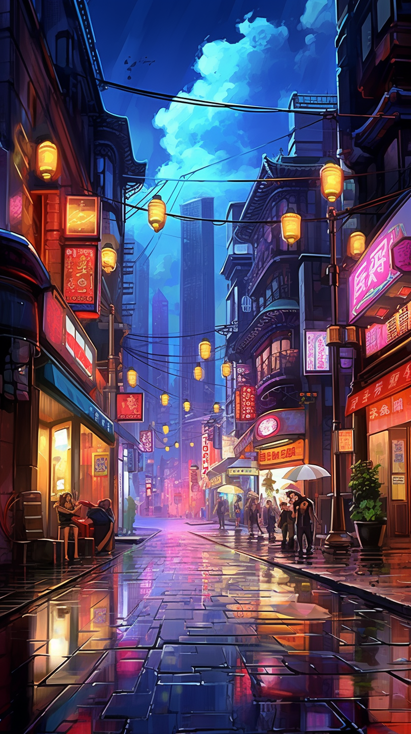 Neon Urban Nights Rainy Street