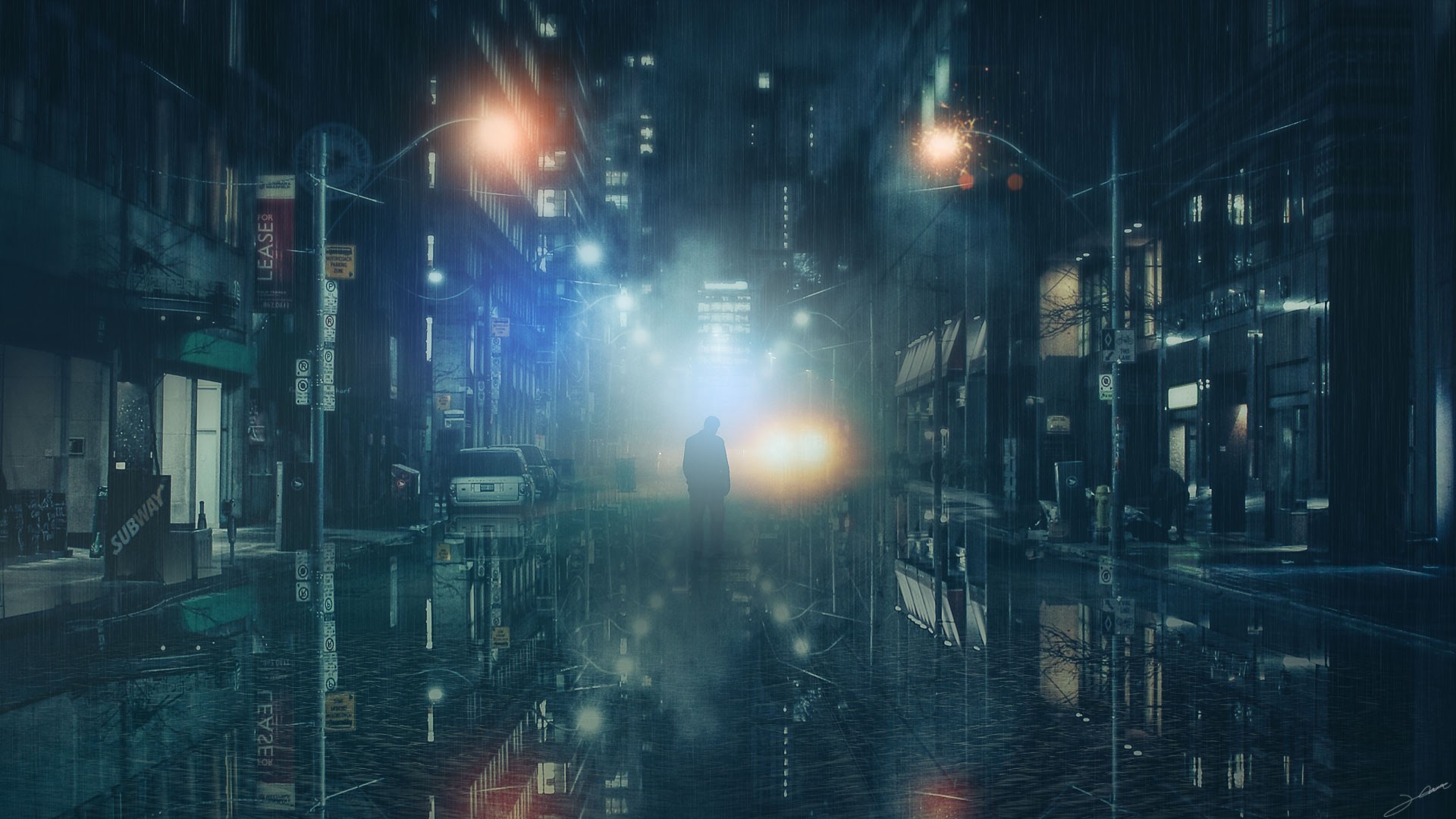 Cyberpunk Rainy Night HD Wallpaper