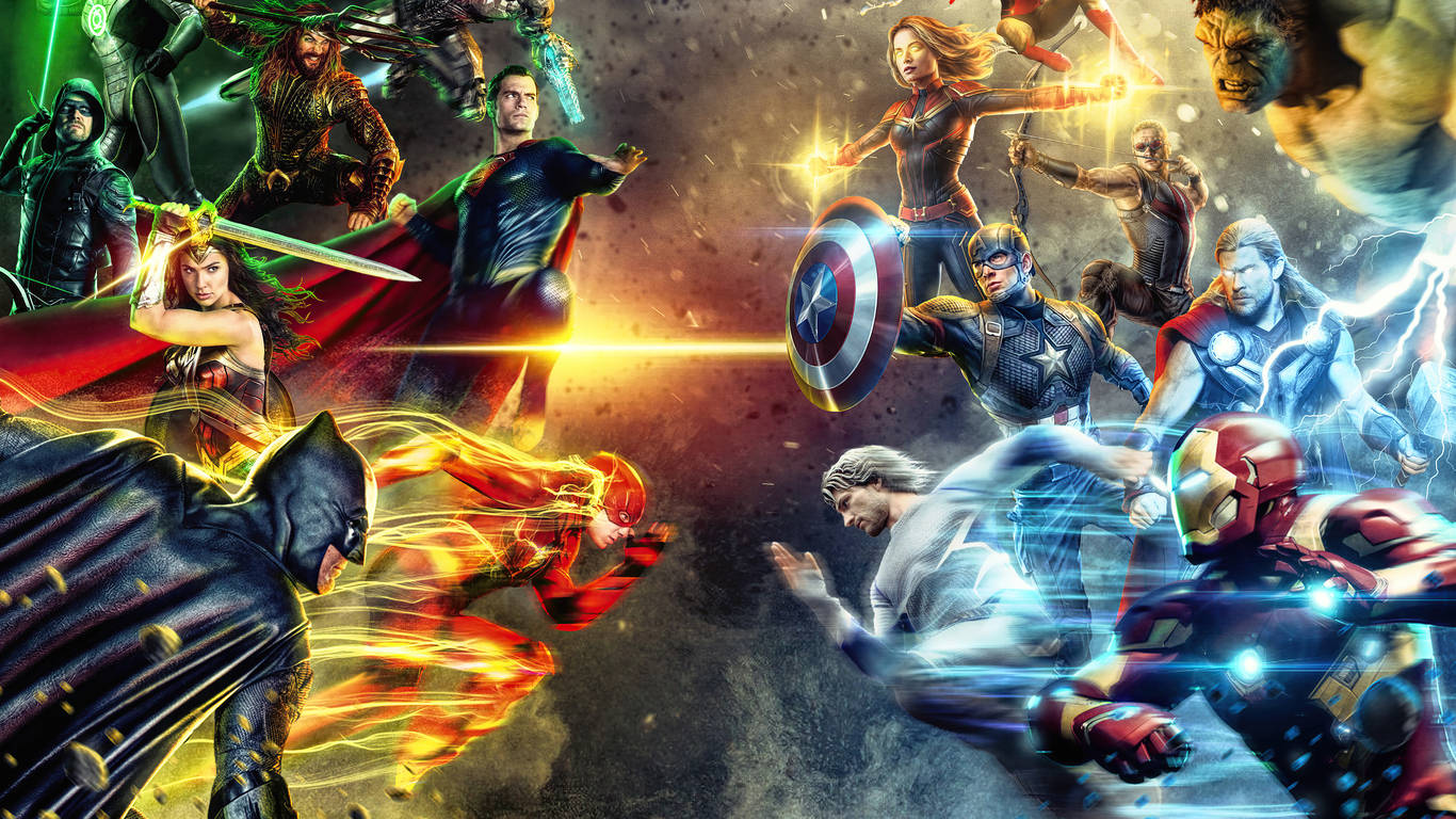 Download 1366 x 768 Marvel Vs. DC Wallpaper