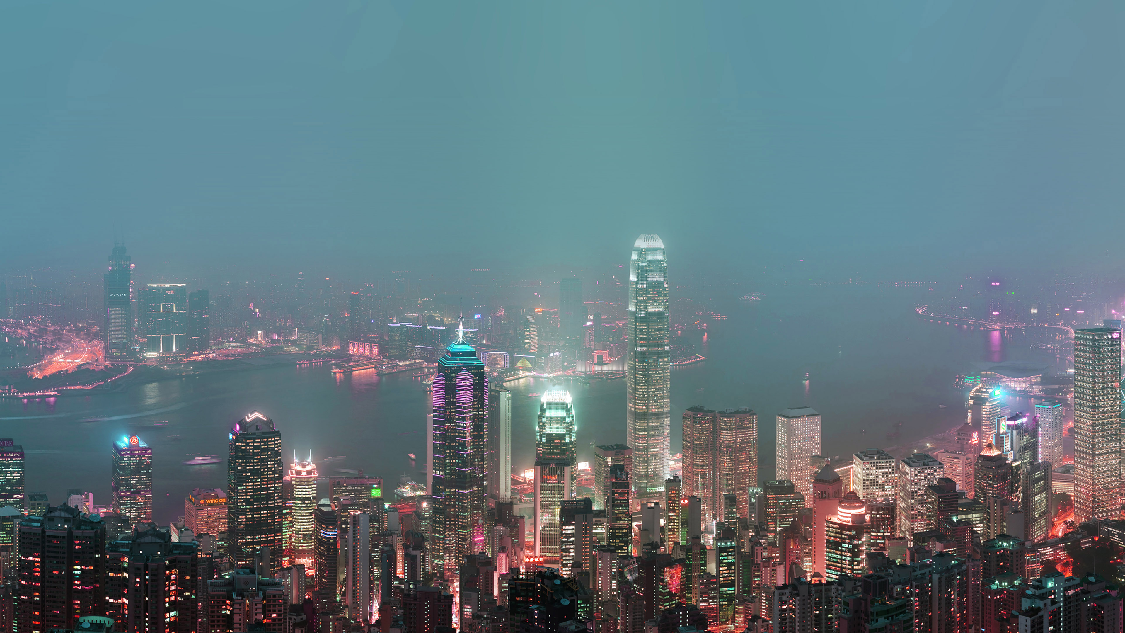 Skyline Hongkong Fire City Night Live