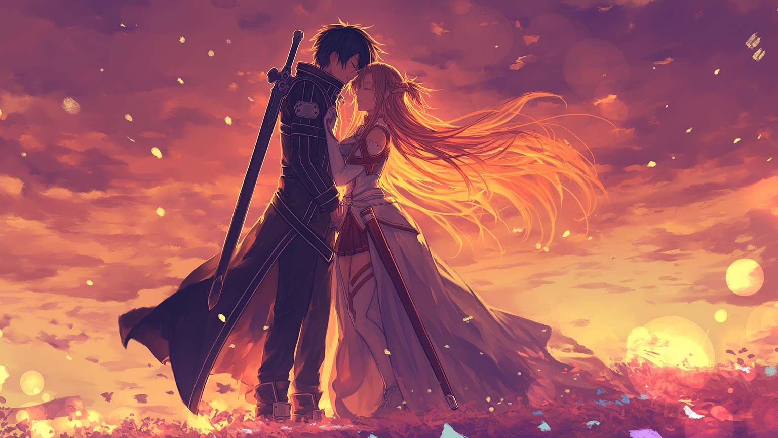 Kirito Asuna Sunset Romantic Desktop
