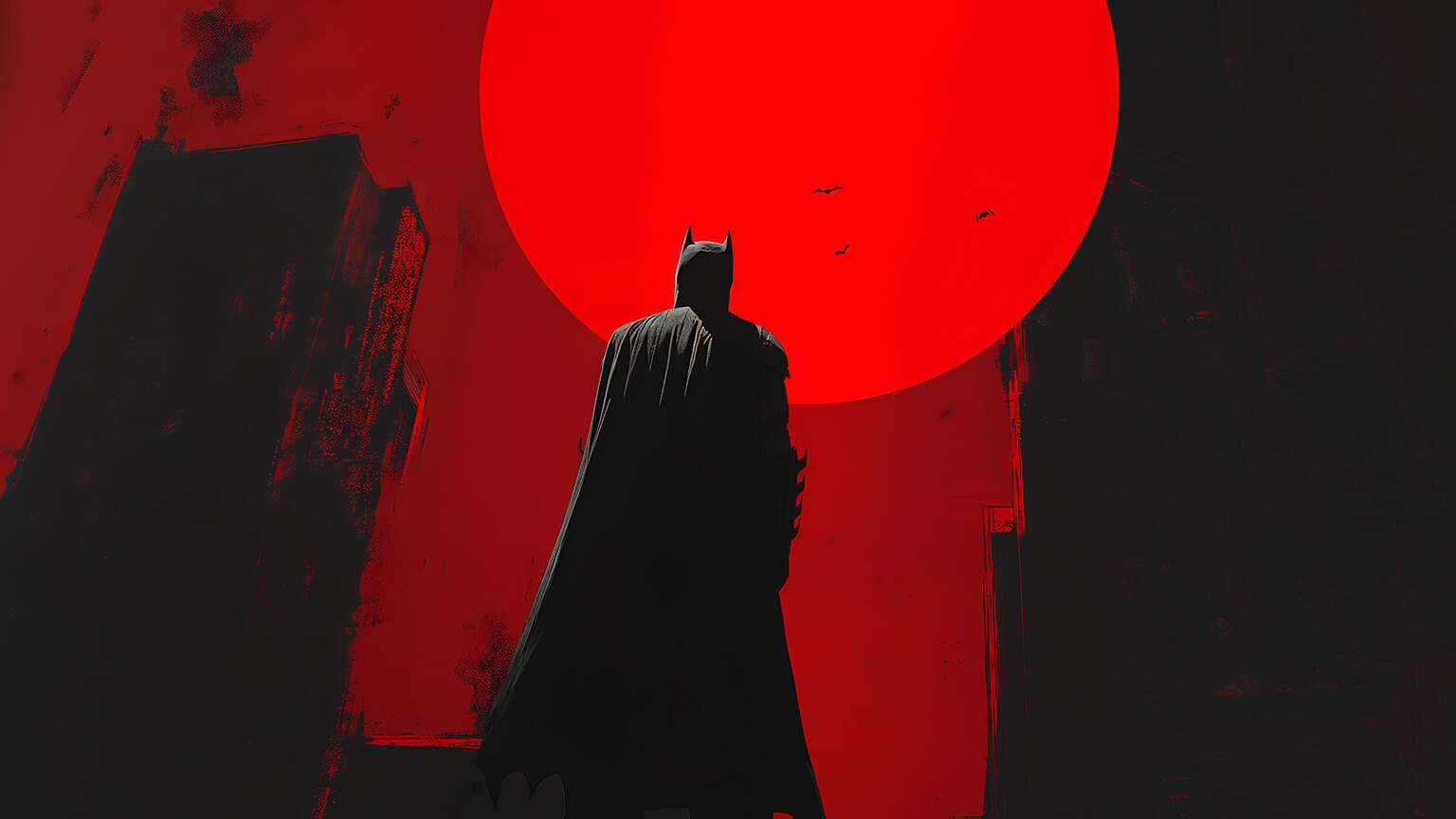 Batman & Red Moon Desktop Wallpaper