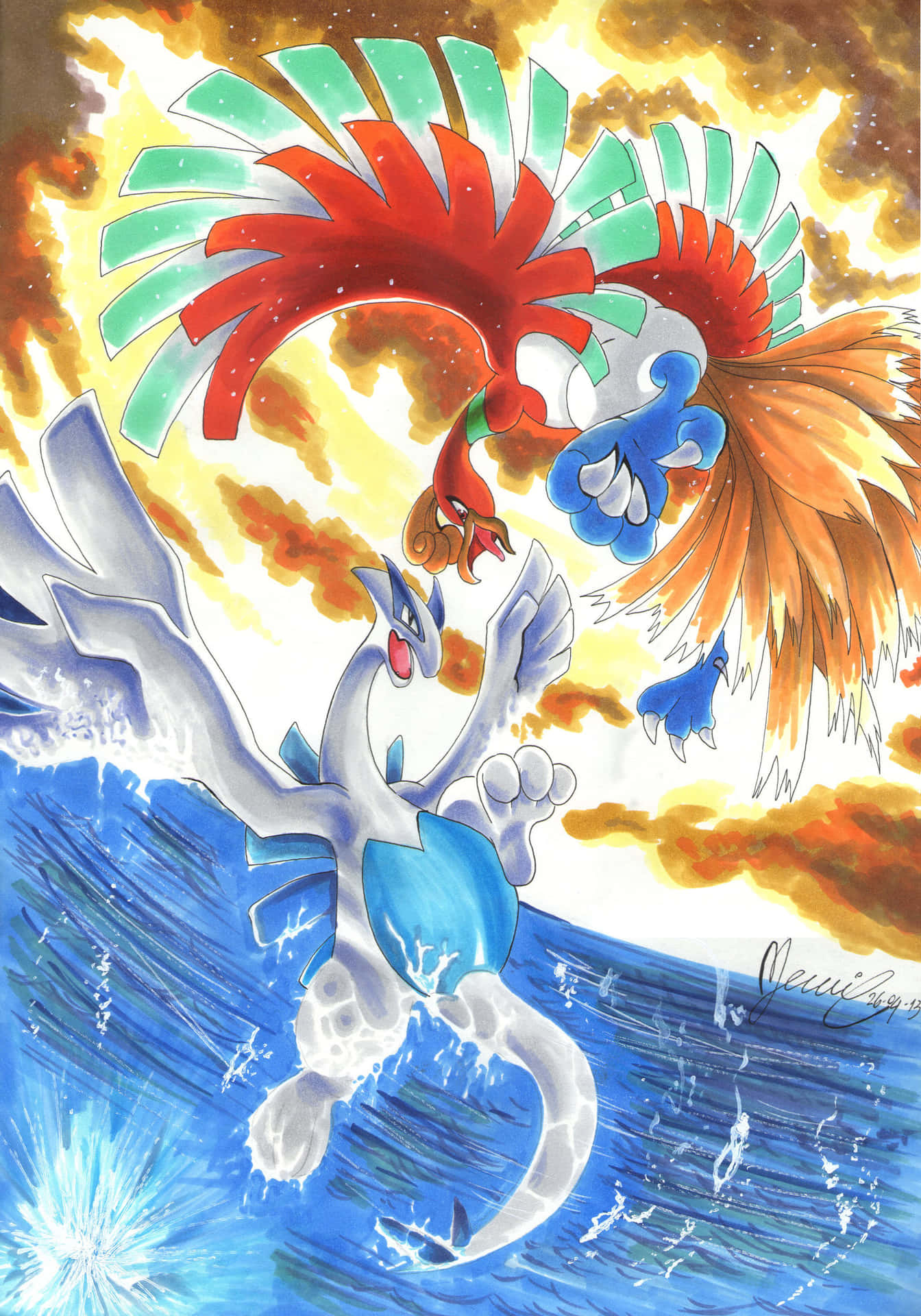 Legendary Duo Ho Oh And Lugia Wallpaper