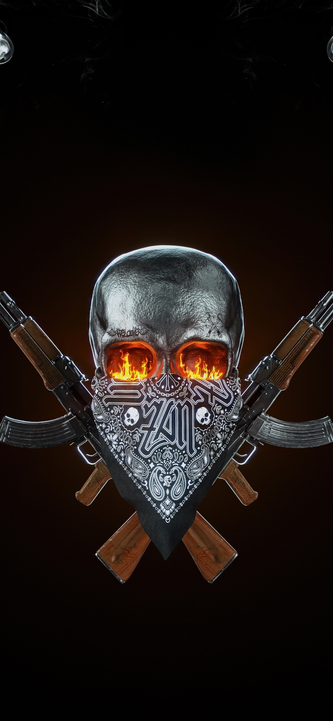 wallpaper 1125x2436 skull and guns