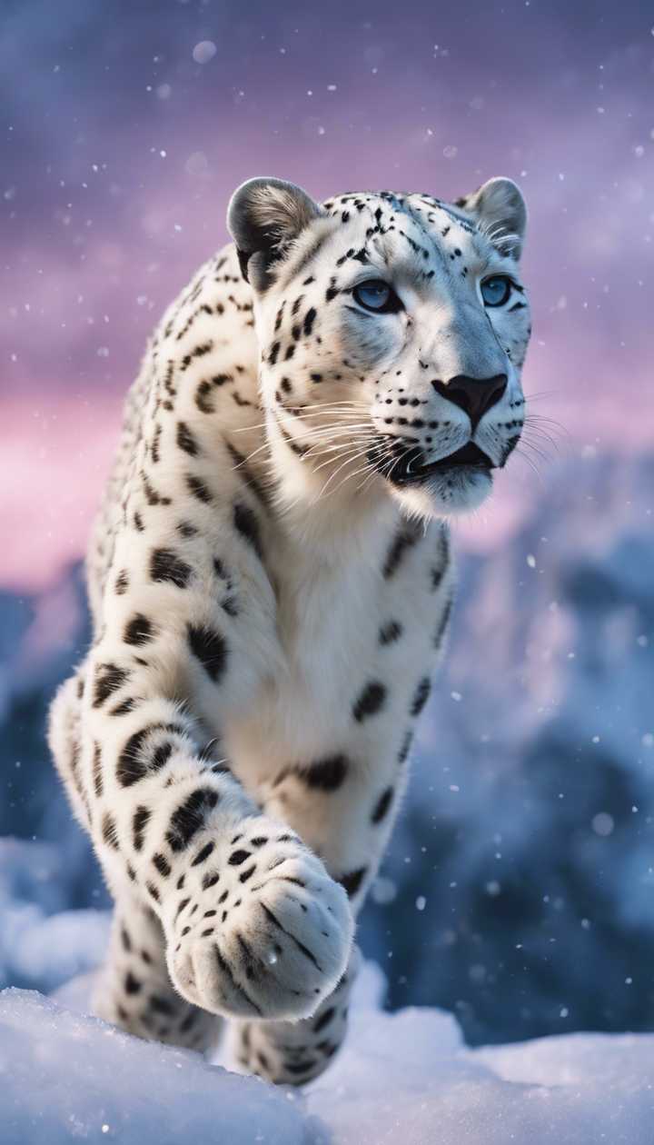 A breathtaking scene of a white leopard