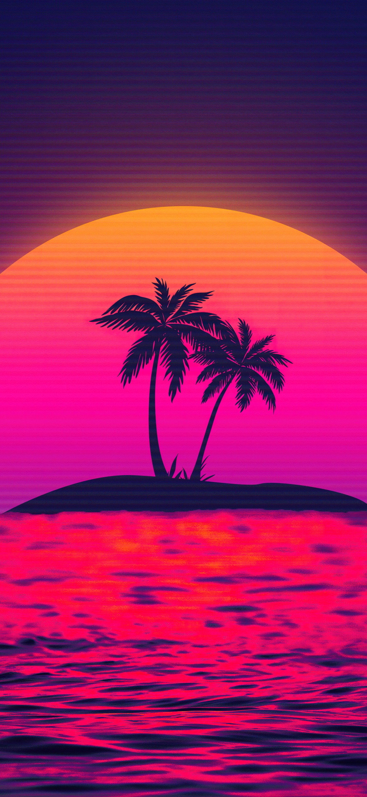 Vaporwave Wallpaper 4K, Sunset, Palm