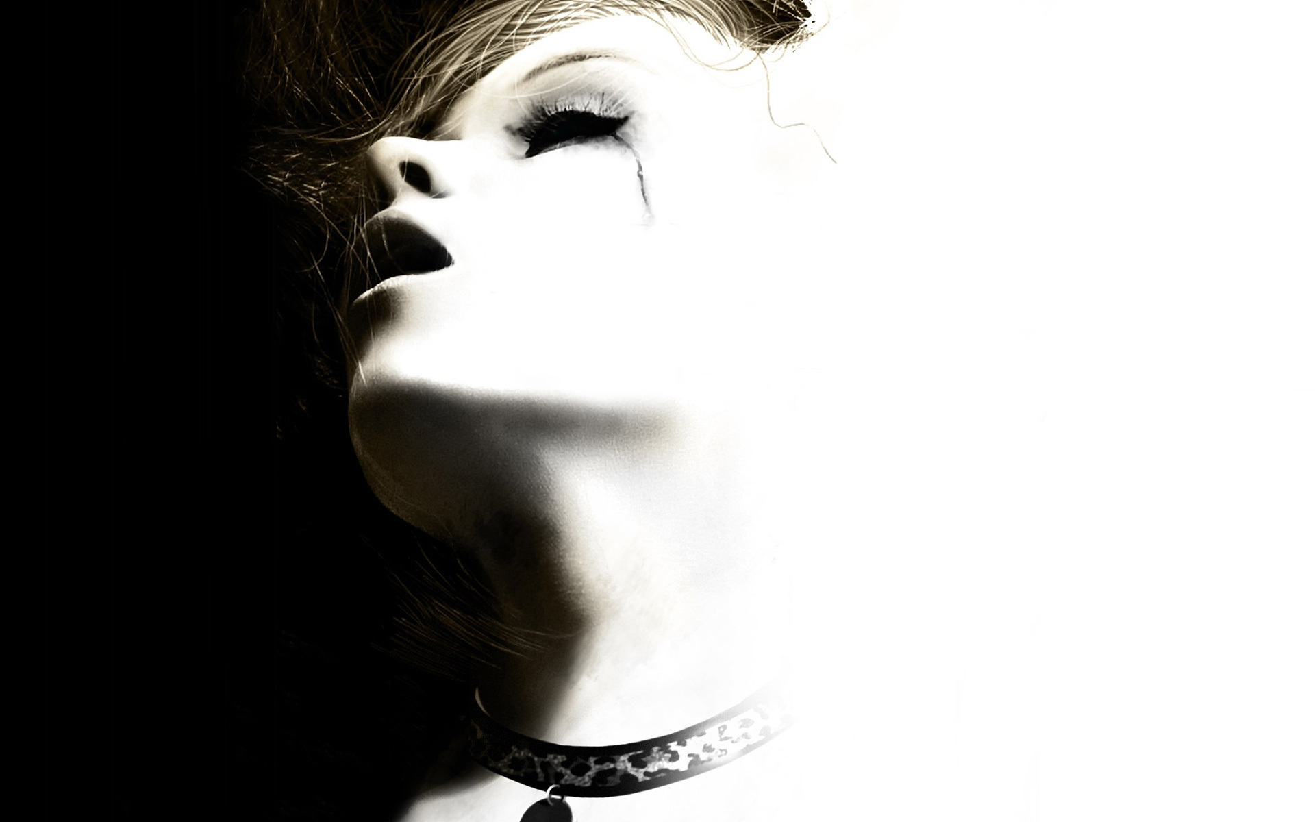 Wallpaper girl, face, dark, tear, light
