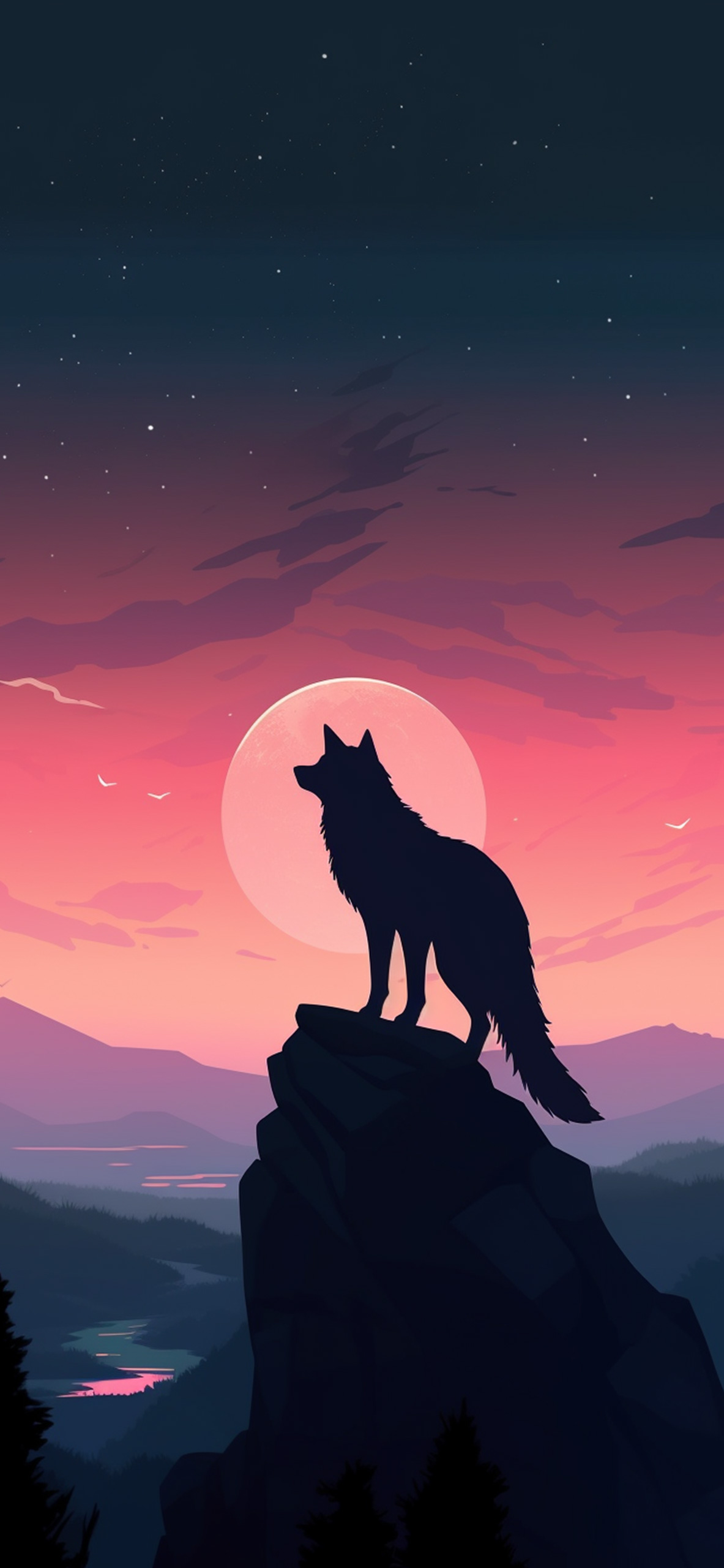 Wolf & Sunset Aesthetic Wallpaper