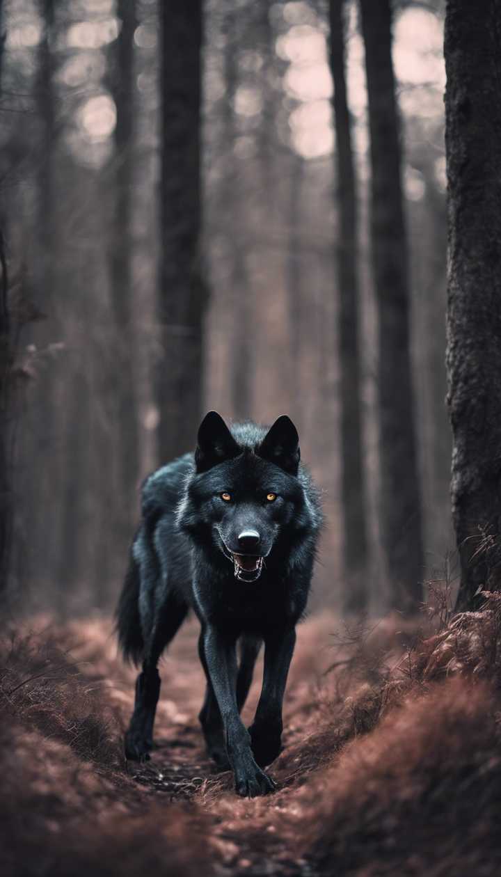 A neon black wolf prowling through a