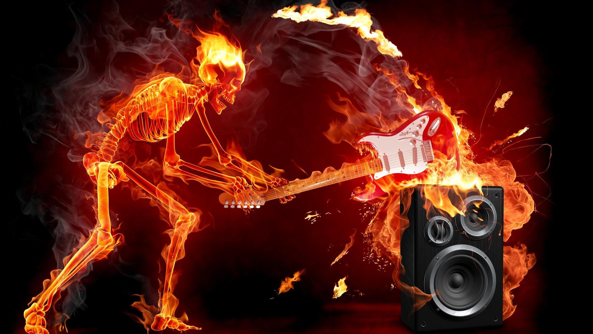 Wallpaper fire, rock, skeleton, music