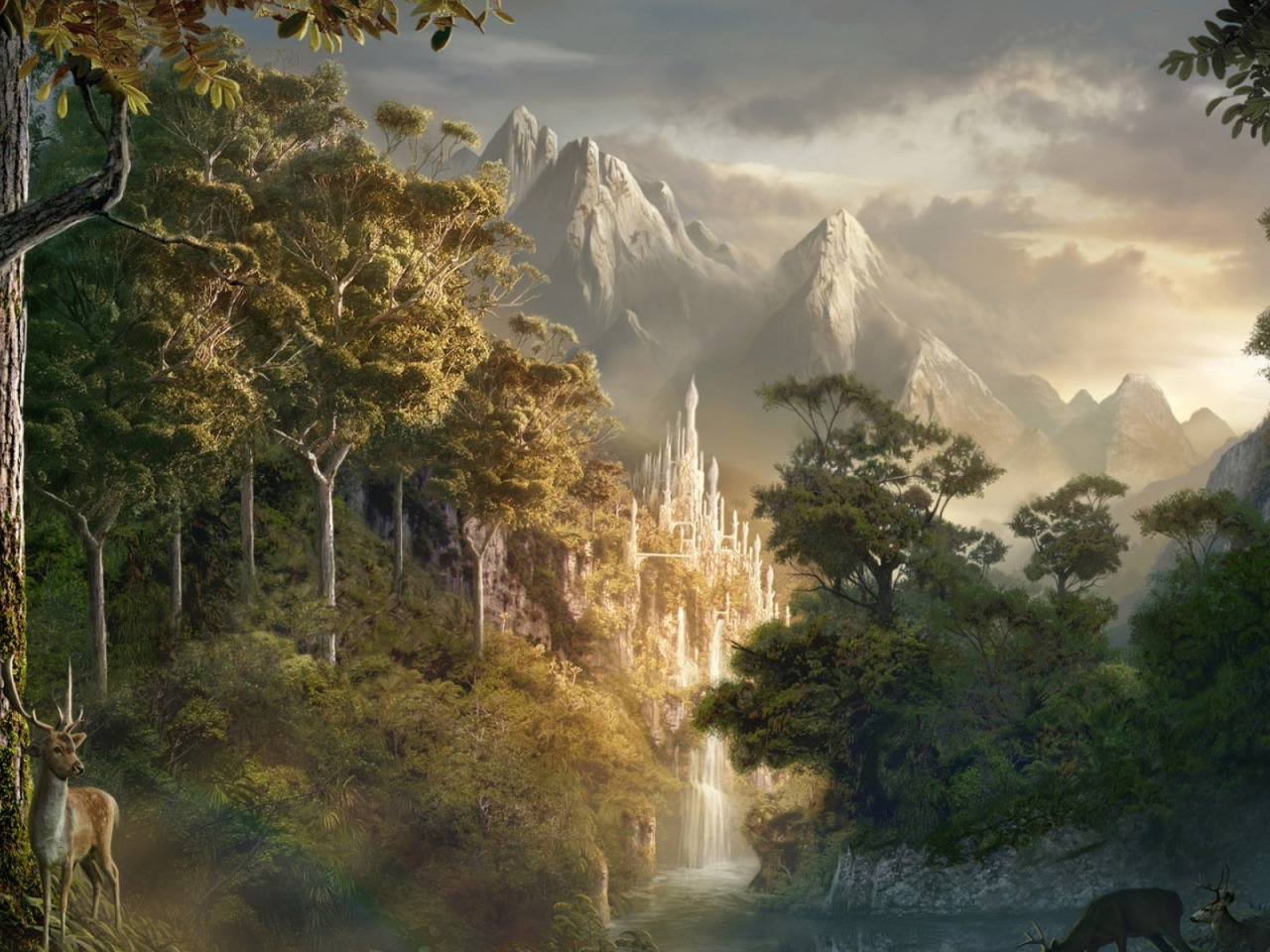 wallpaper forest, castle, deer, section