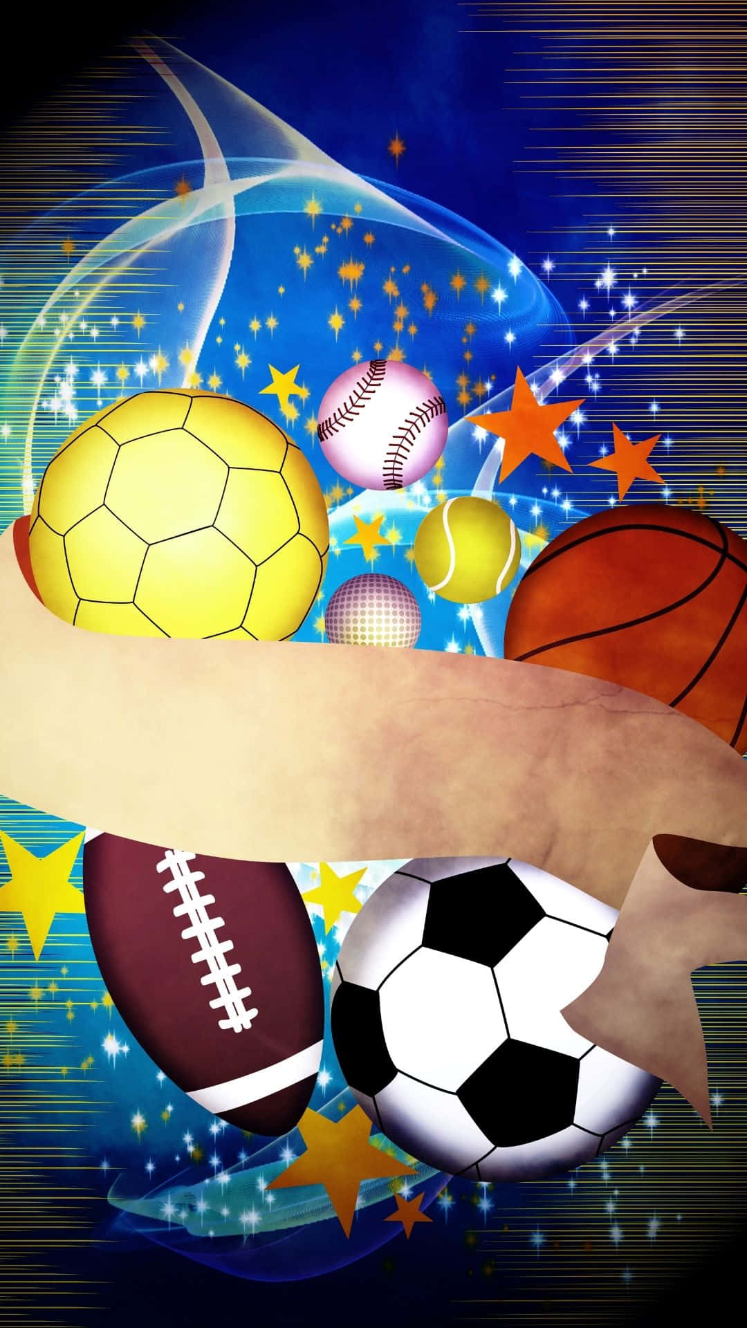 Download Sparkling Sports Balls On Blue