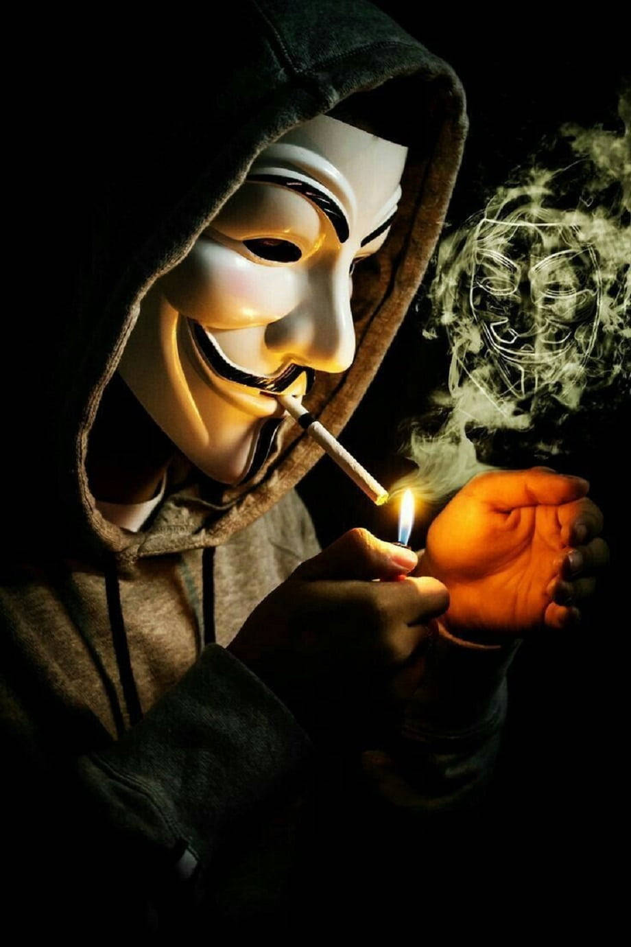 Download Enigmatic Smoker Man with Hacker Mask Wallpaper
