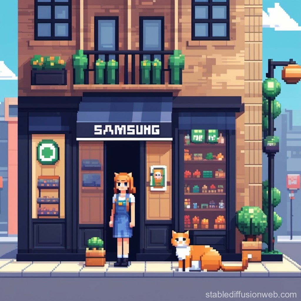 Pixel Art Urban Store Wallpaper: Cozy