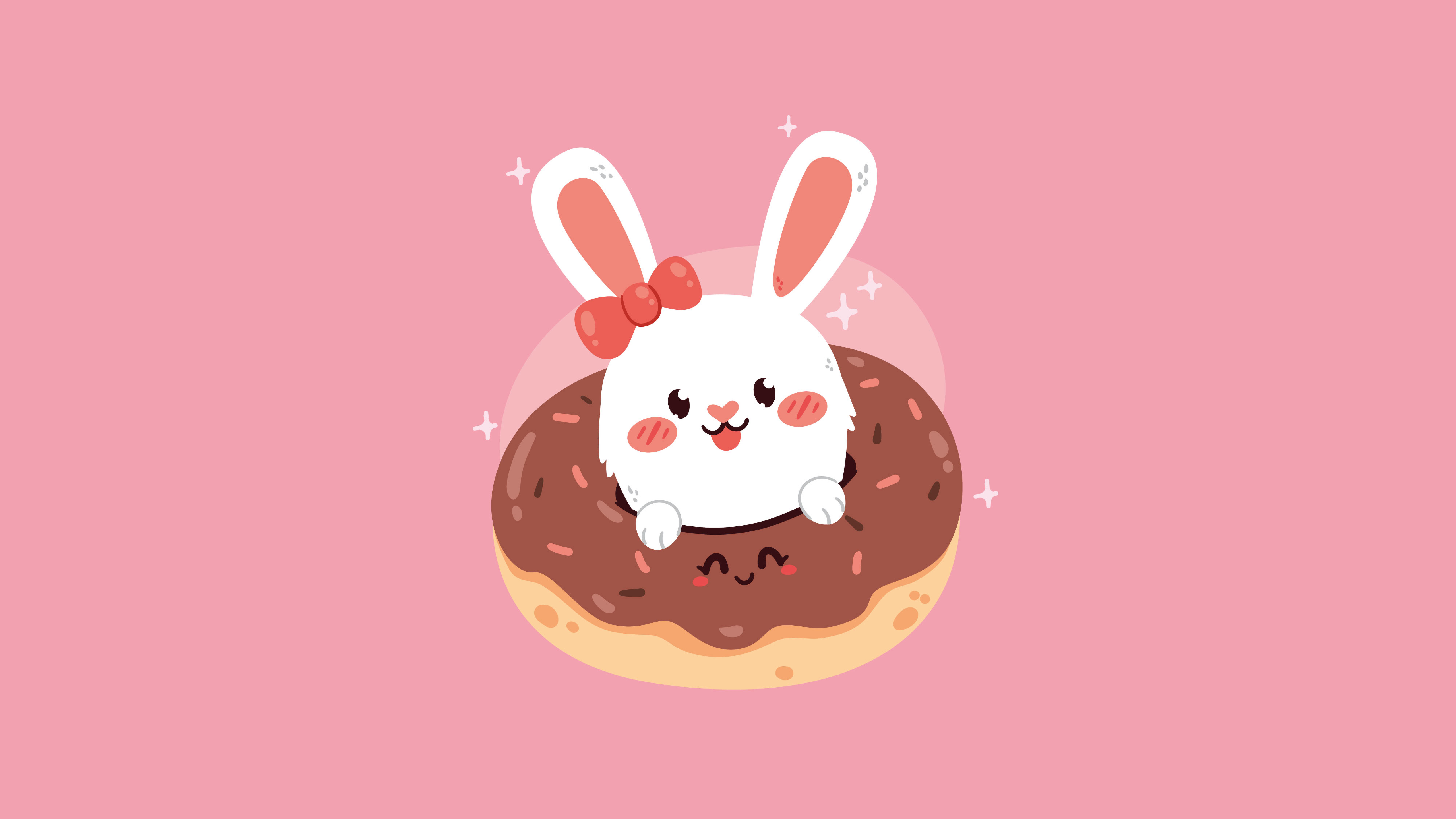 Cute rabbit Wallpaper 4K, Kawaii food