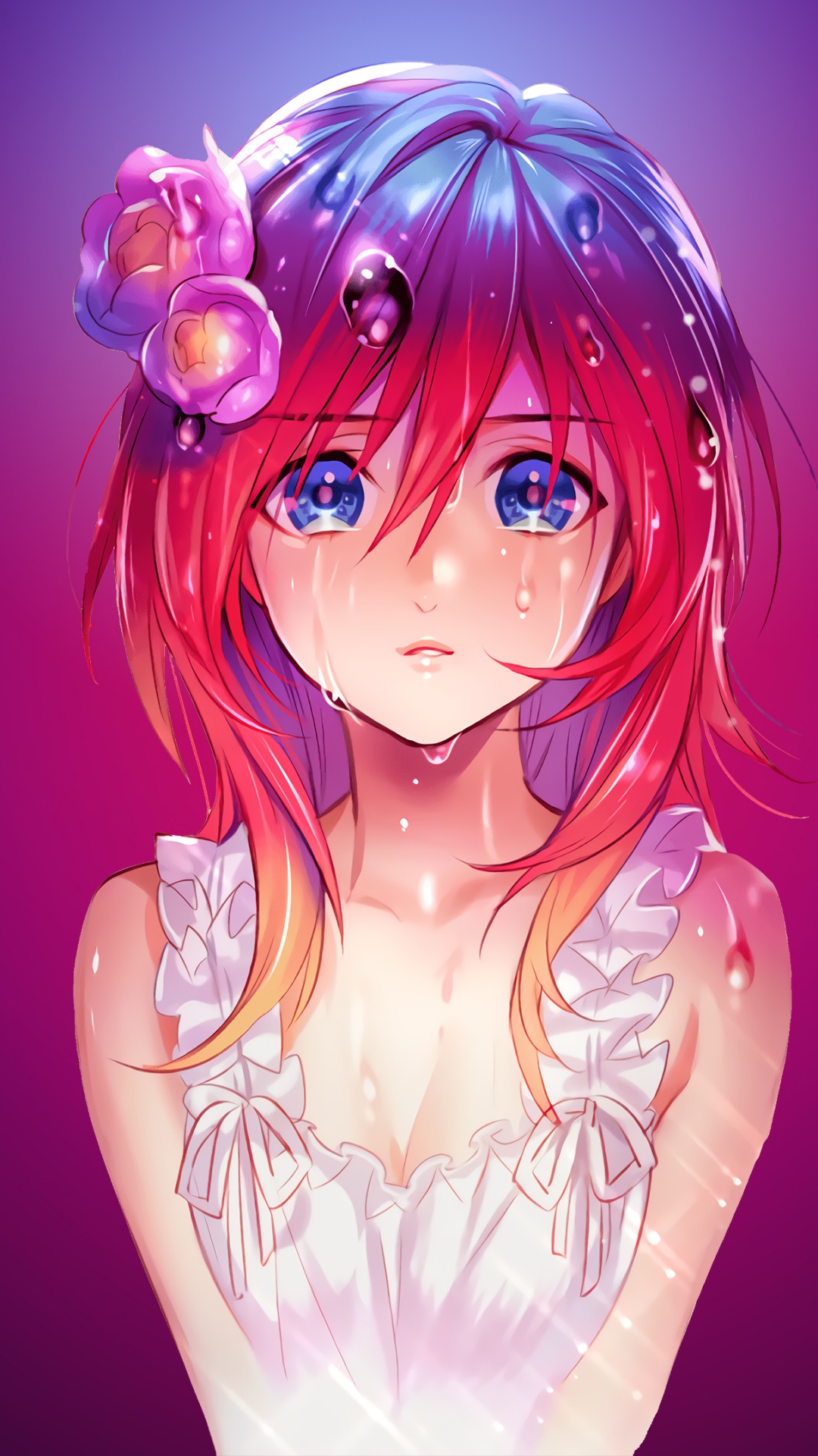 Anime girl Wallpaper 4K, Sad, Pink