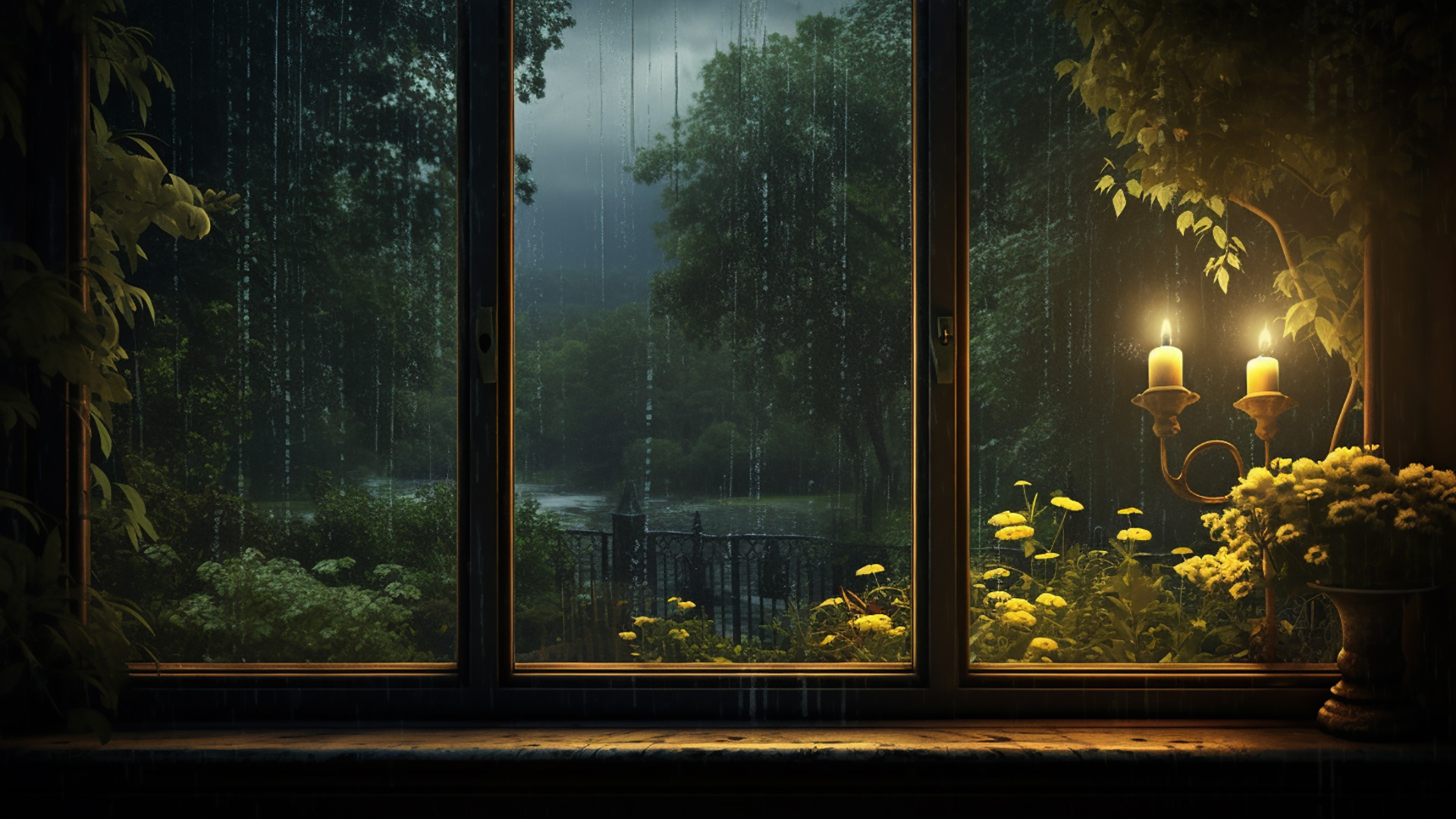 Rainy day window view desktop wallpaper