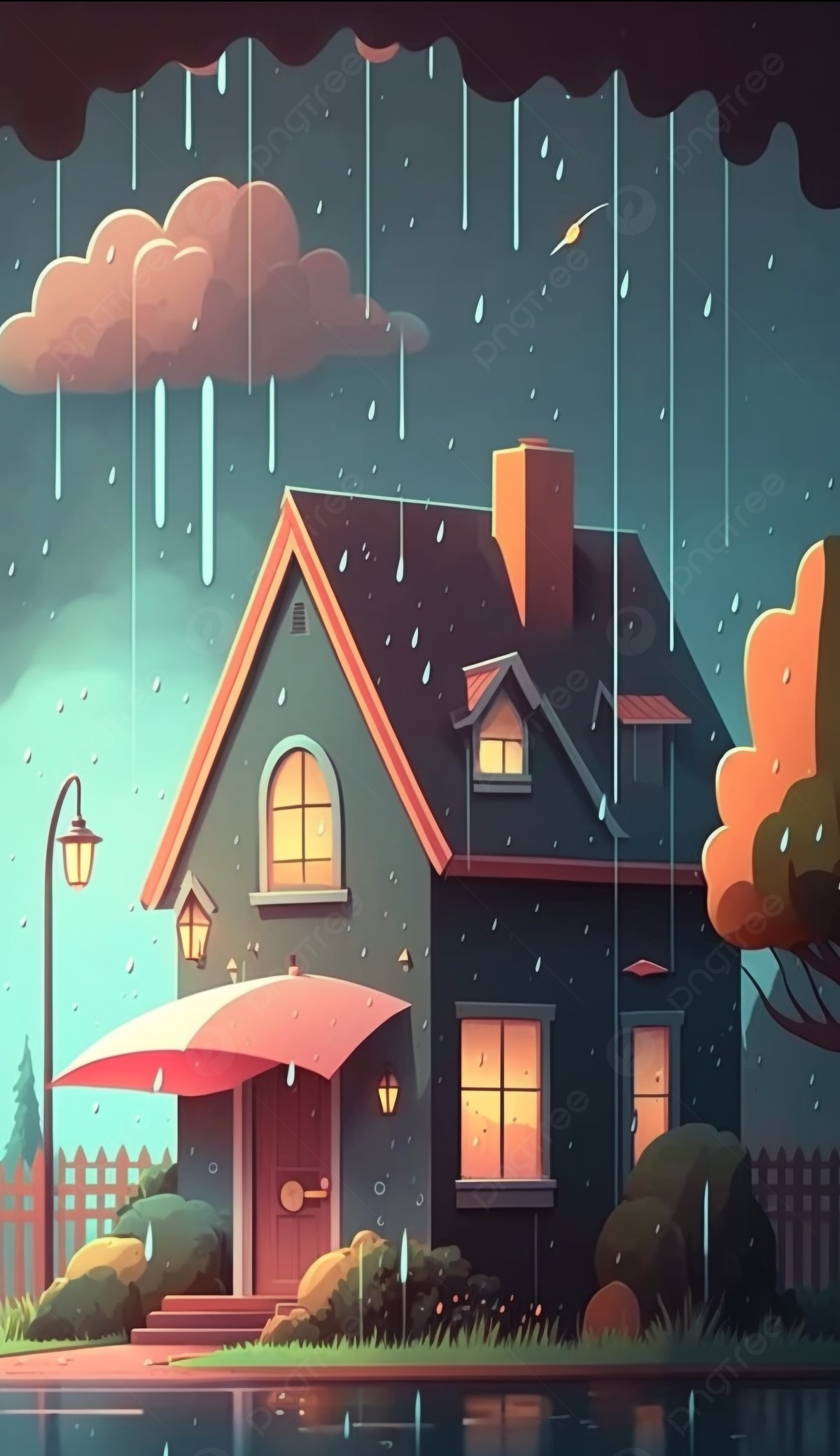 House Road Raindrops Raindrops Clouds