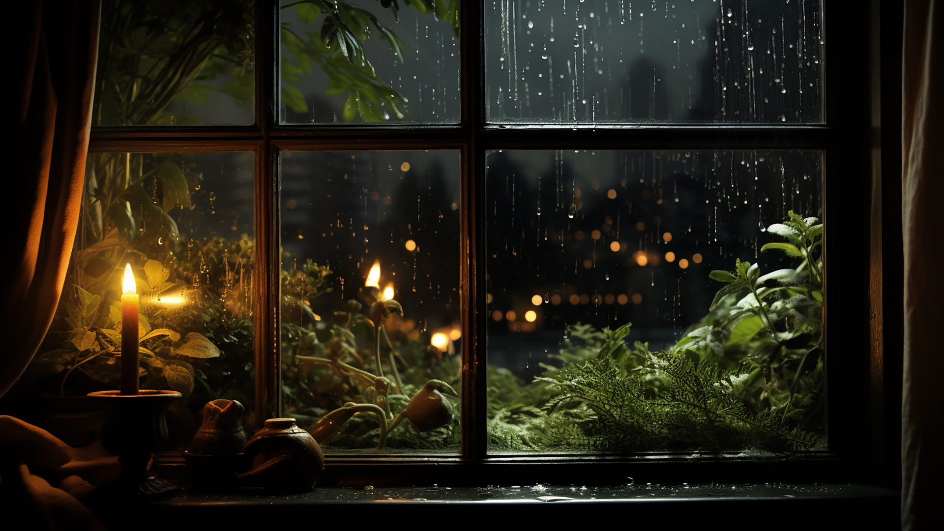 Rainy day window view desktop wallpaper