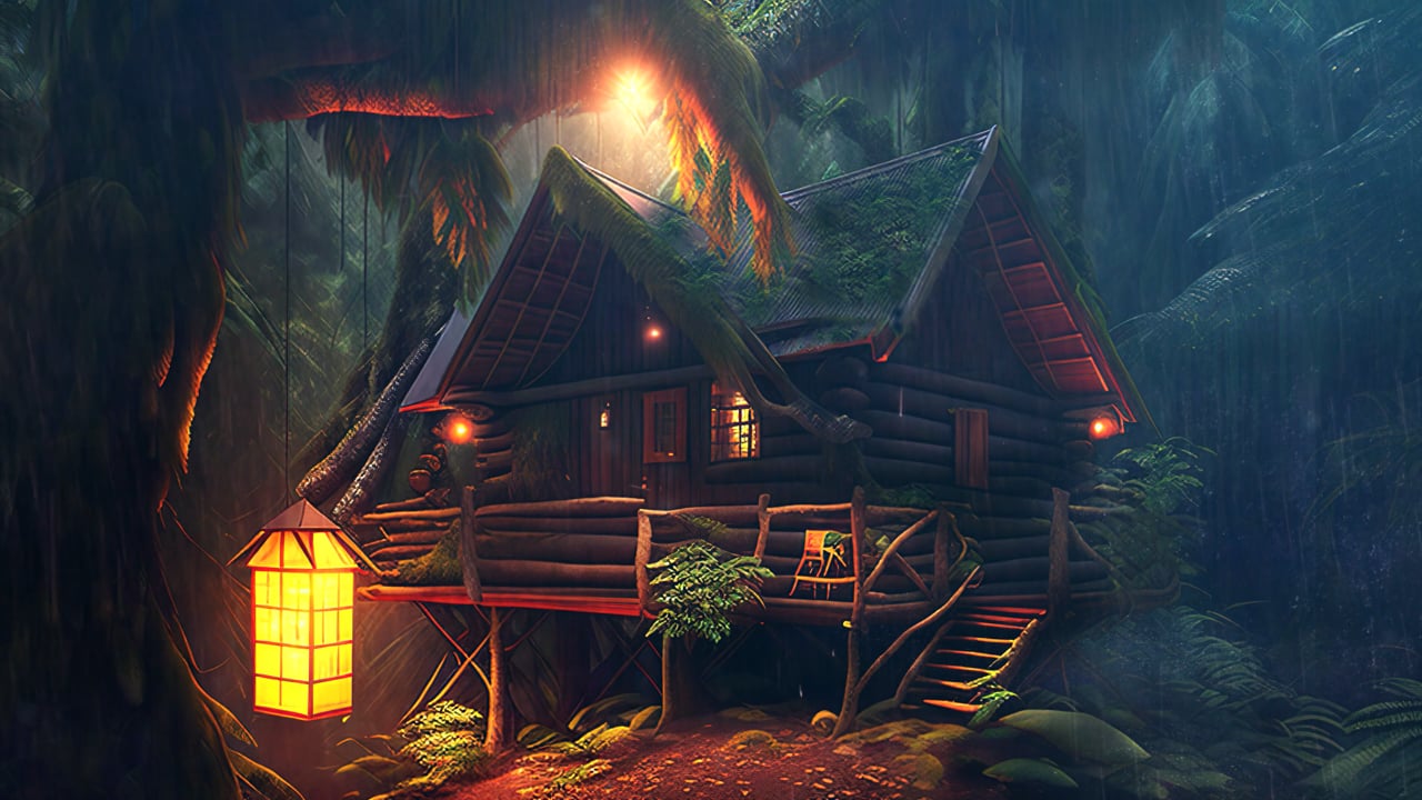 House, Woods, Rain. Free Stock Video