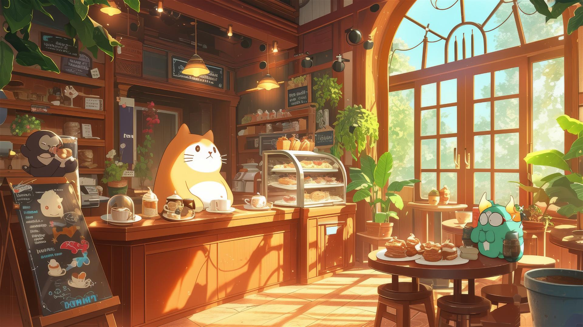 4k HD Wallpaper: Charming Anime Café