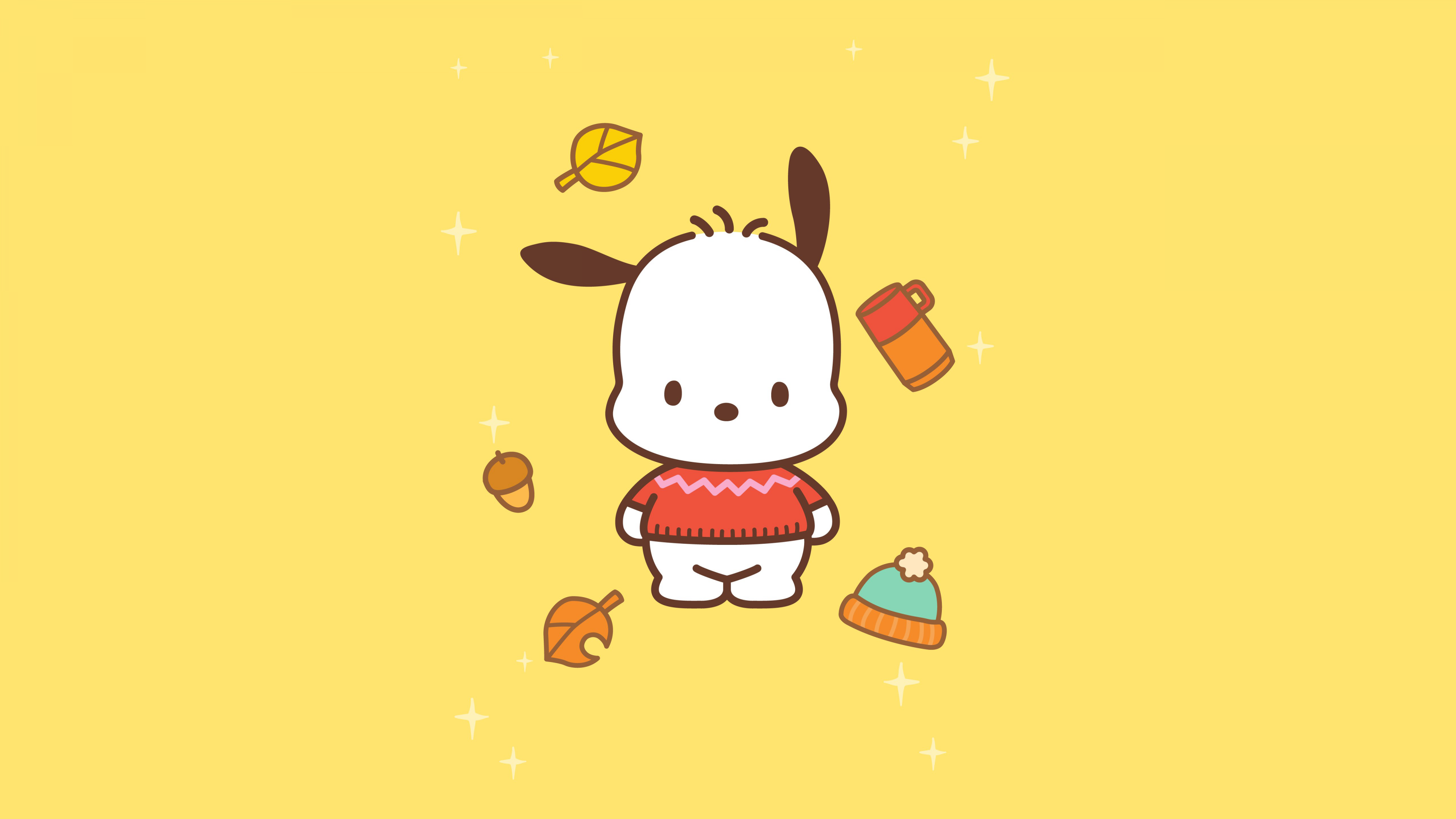Pochacco Wallpaper 4K, Sanrio, 5K, Yellow background