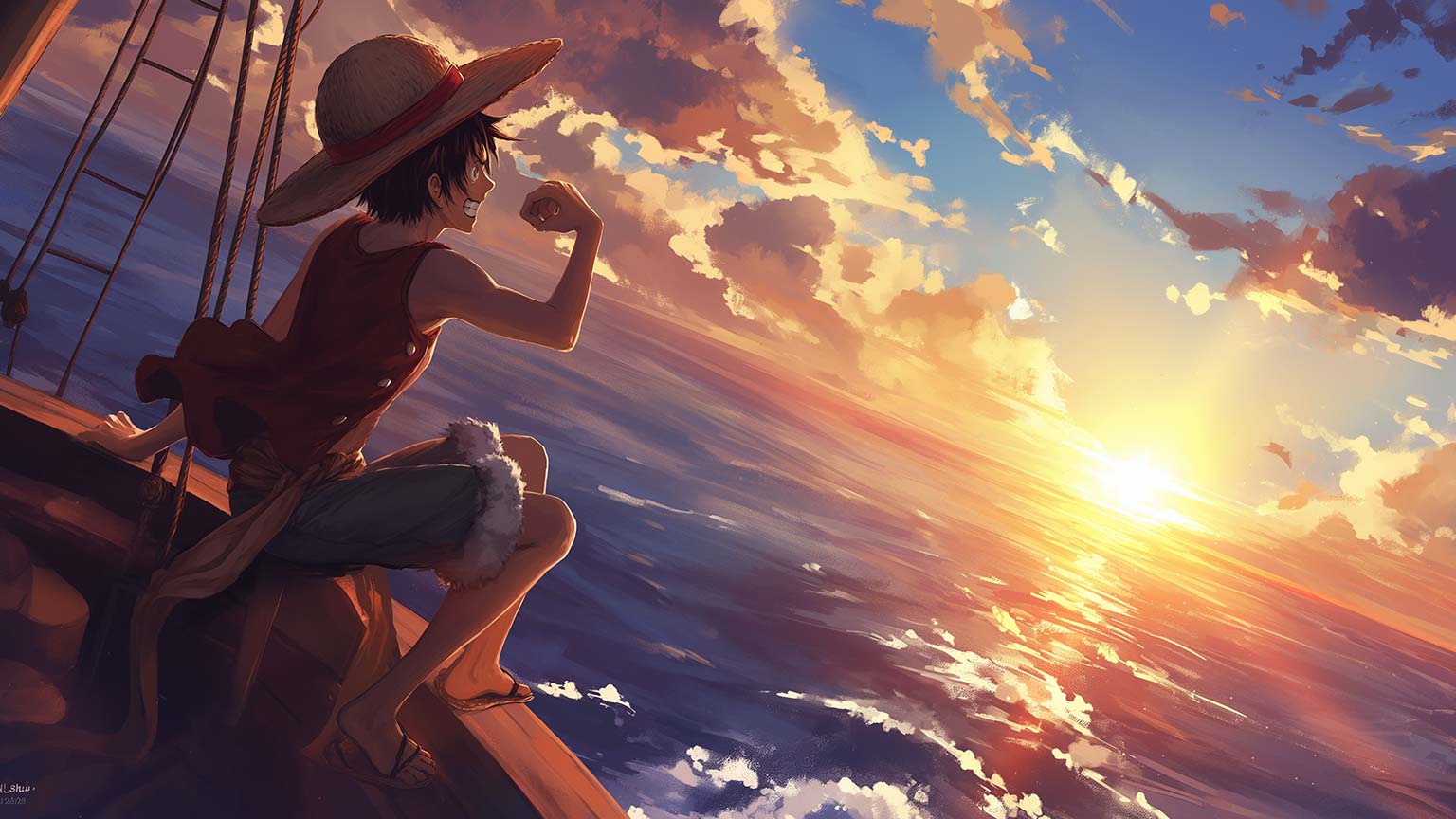 One Piece Luffy Sunset Desktop Wallpaper Wallpaper in 4K