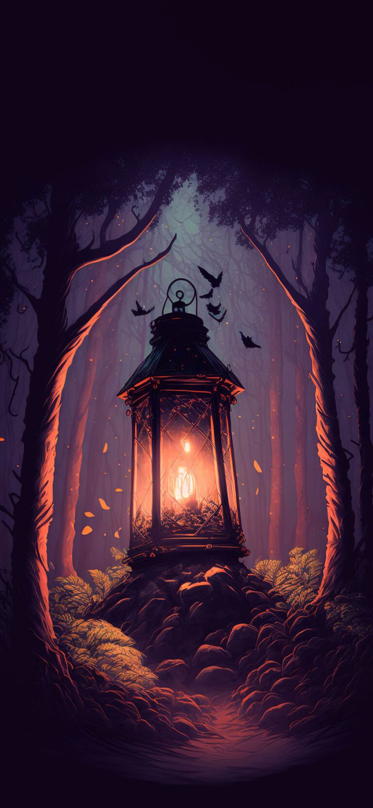 Lantern in Forest Wallpaper