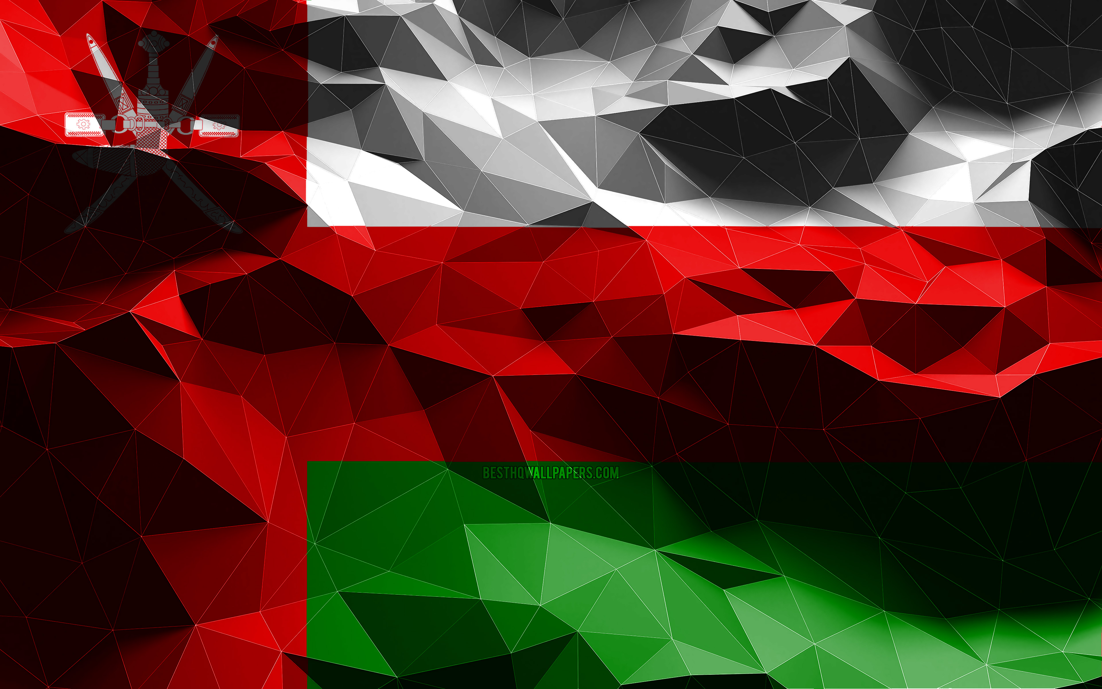 wallpaper 4k, Omani flag, low poly art