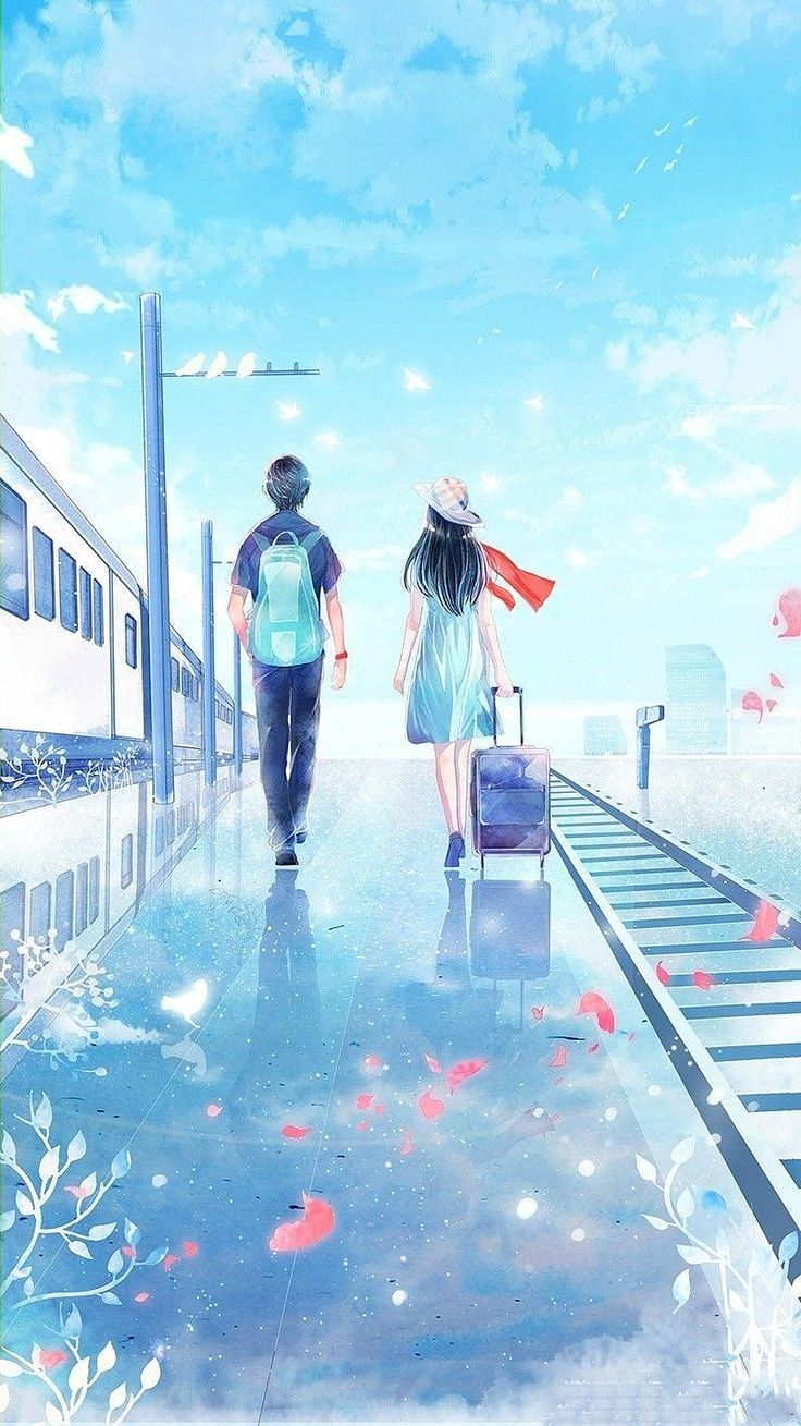 Anime Couple, love, train, railway, HD