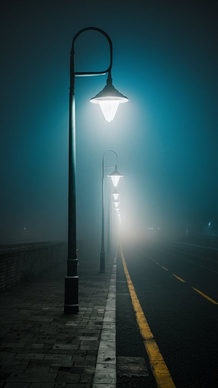 ” street lamp in the fog ” wallpaper iphone download HD 4k