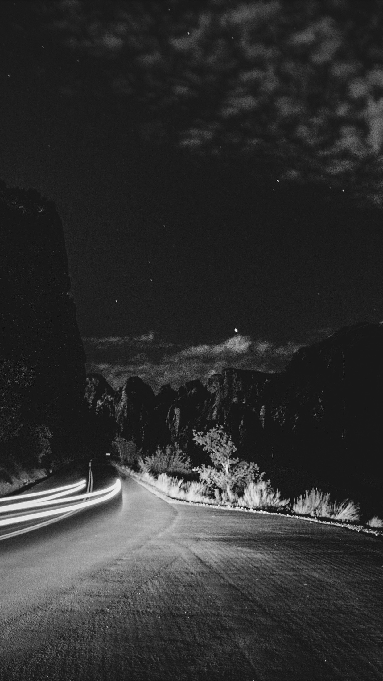 Street Night Car Light Nature Dark Bw