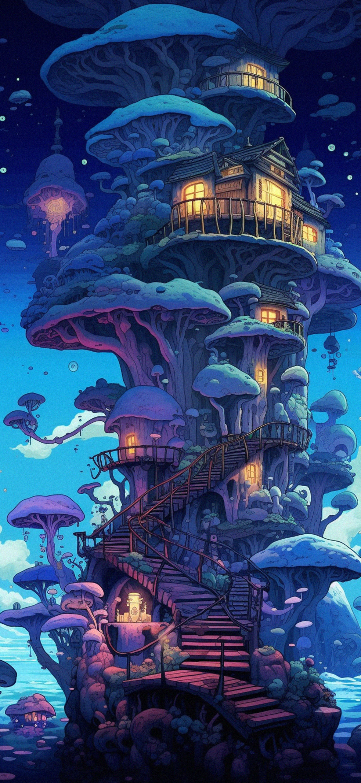 Fantasy House Blue Aesthetic Wallpaper