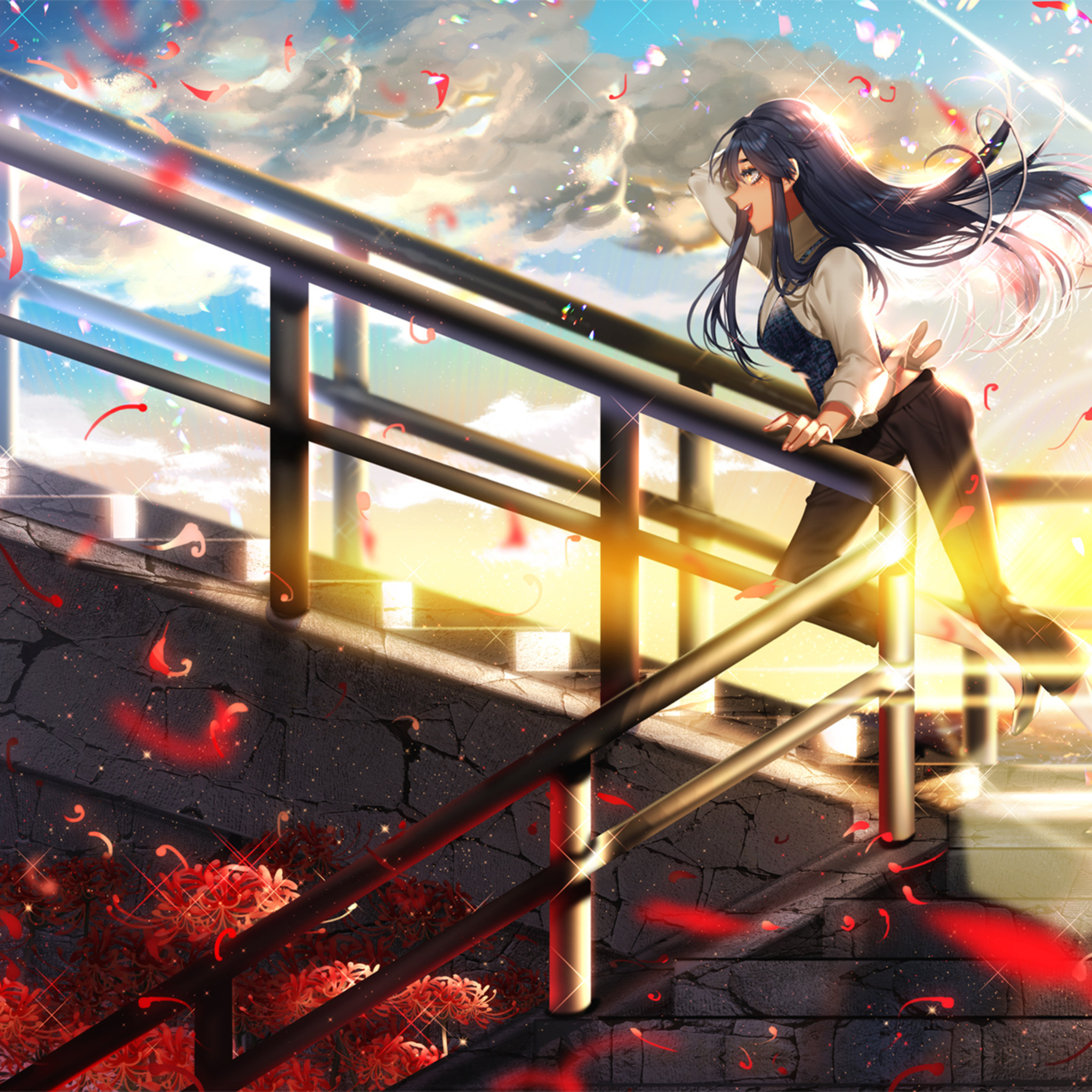 Girl In Joy Climbing Stairs