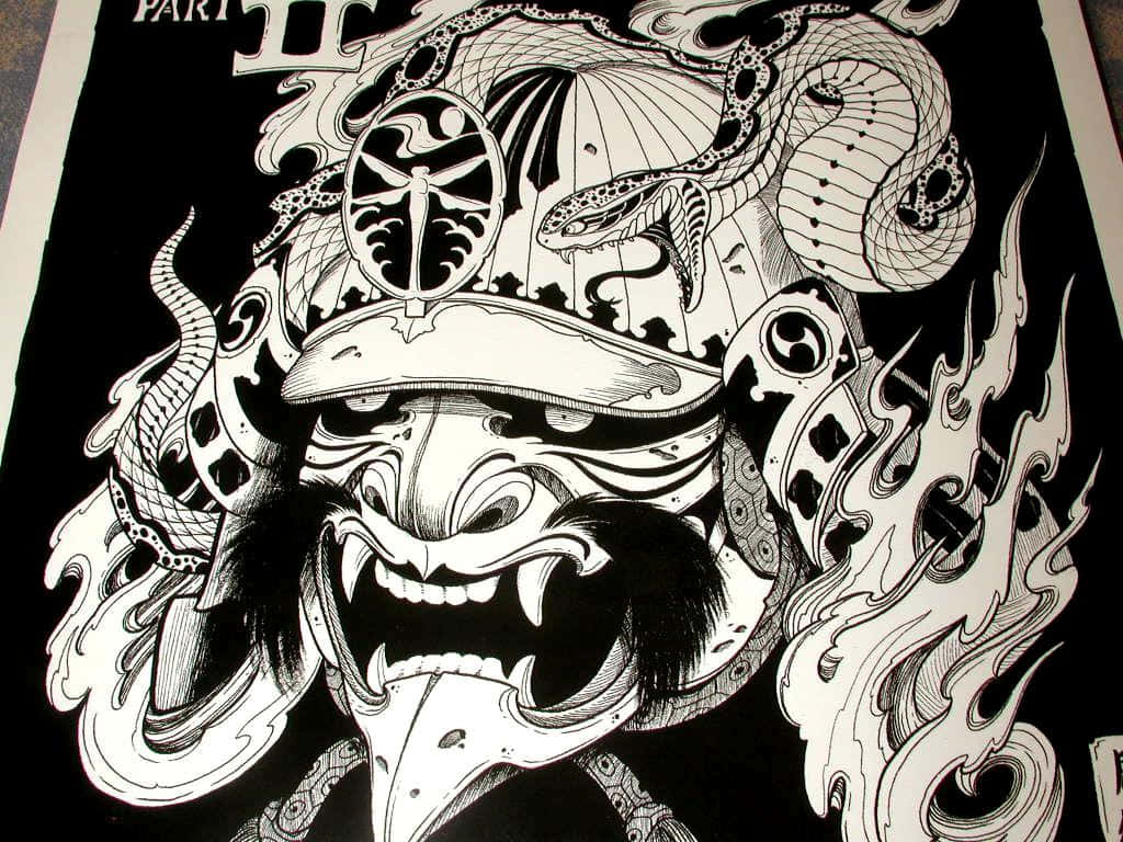 White Drawing Of A Samurai
