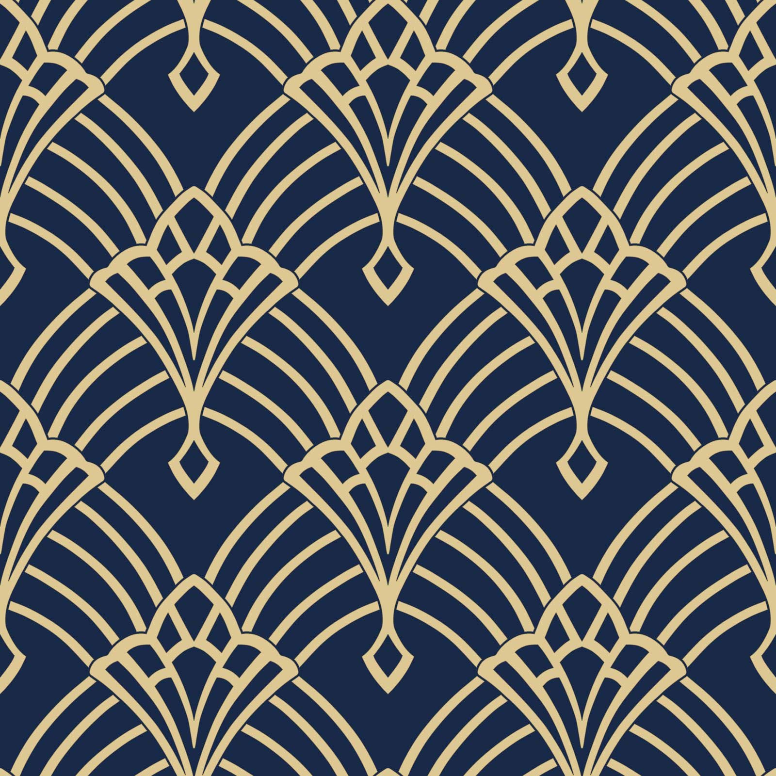 Waldorf Art Deco Wallpaper Navy / Gold World of Wallpaper 274447