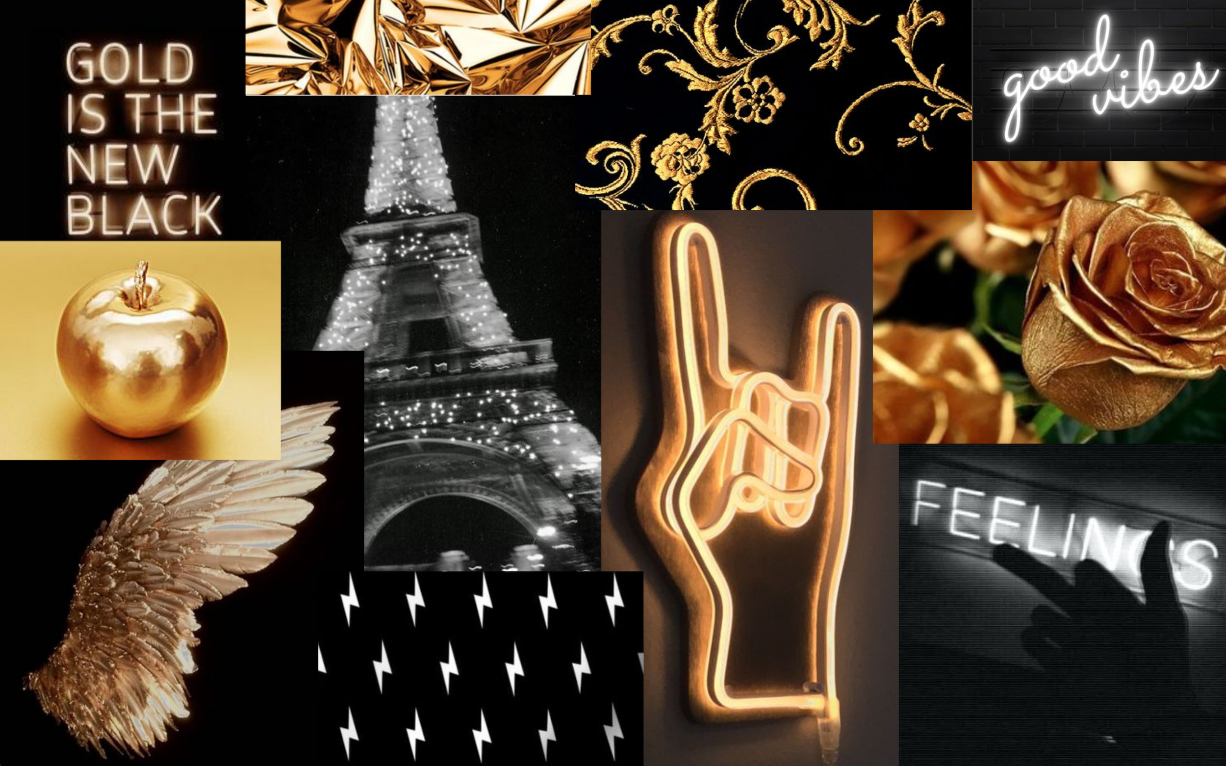 black and gold aesthetic collage wallpaper