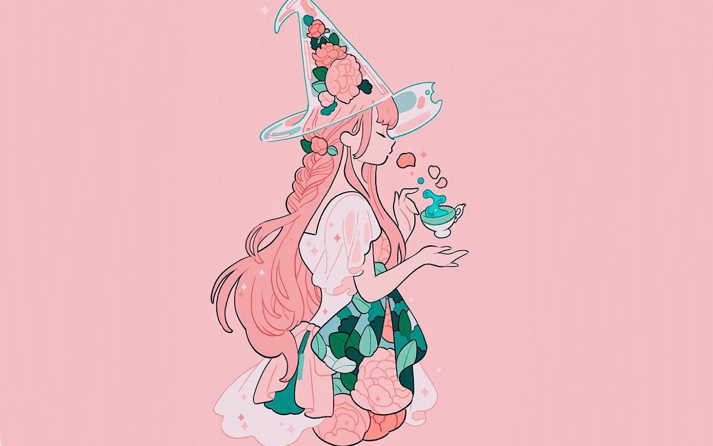 Pink Aesthetic Cartoon Witch