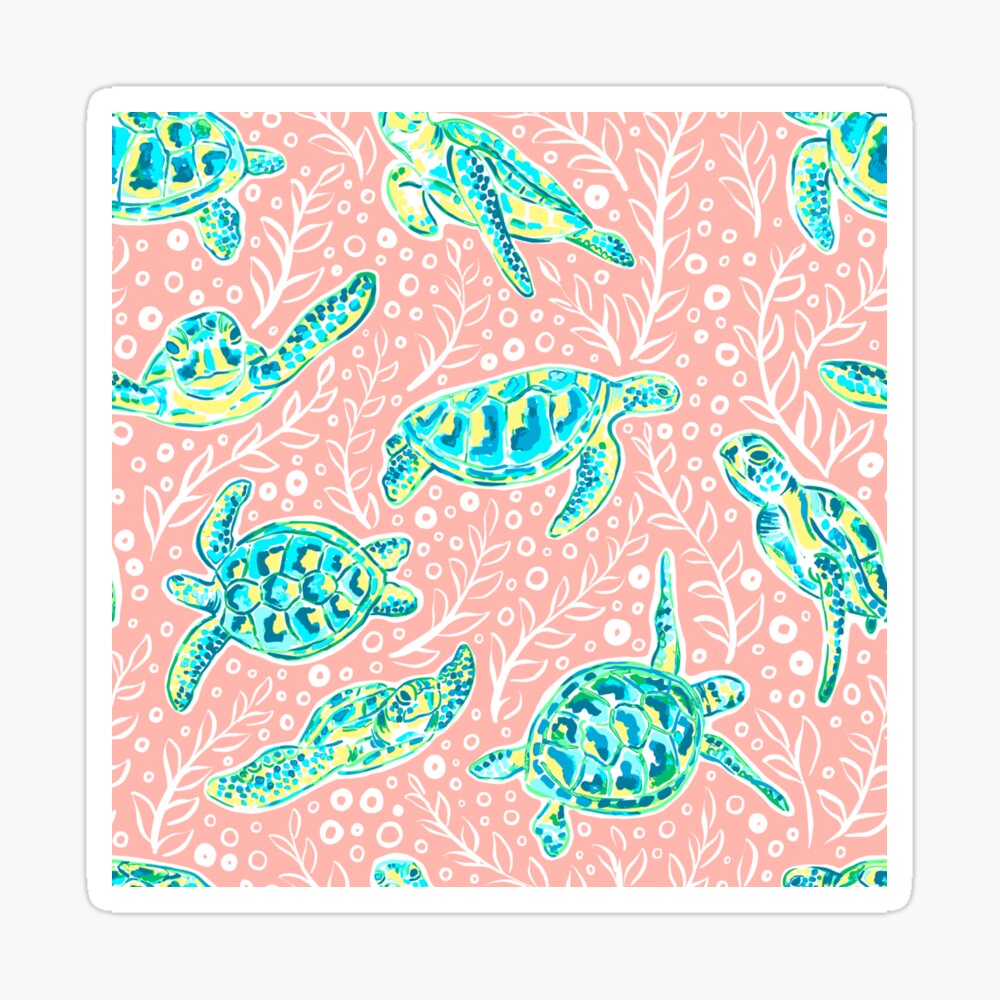 Preppy Peach and Blue Turtle Pattern Poster
